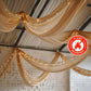Natural chiffon curtain panel in soft beige with flame-resistant features.
