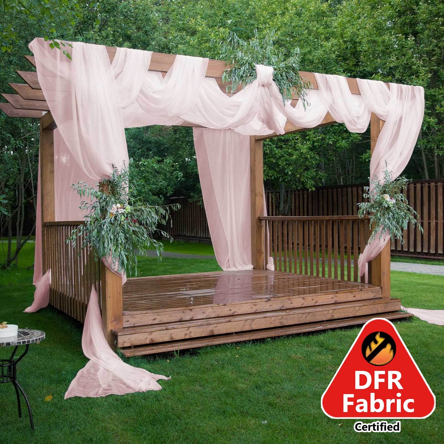 5ftx32ft Premium Blush Chiffon Curtain Panel, Durable Flame Resistant Backdrop Ceiling Drapery With Rod Pocket