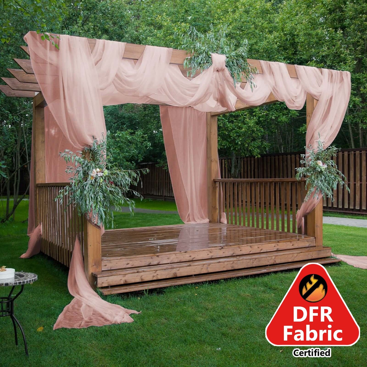 5ftx32ft Premium Dusty Rose Chiffon Curtain Panel, Durable Flame Resistant Backdrop Ceiling Drapery With Rod Pocket