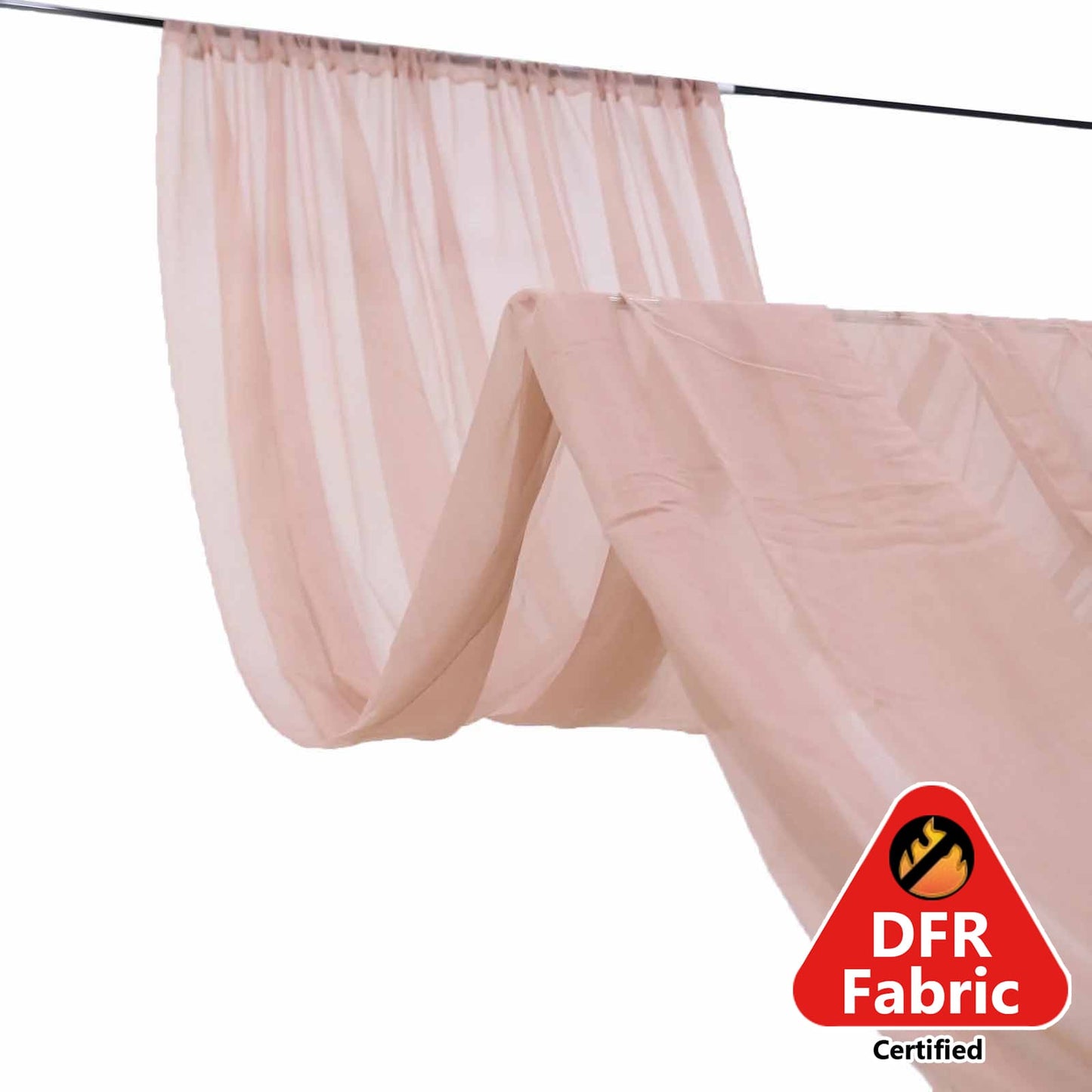 5ftx32ft Premium Dusty Rose Chiffon Curtain Panel, Durable Flame Resistant Backdrop Ceiling Drapery With Rod Pocket