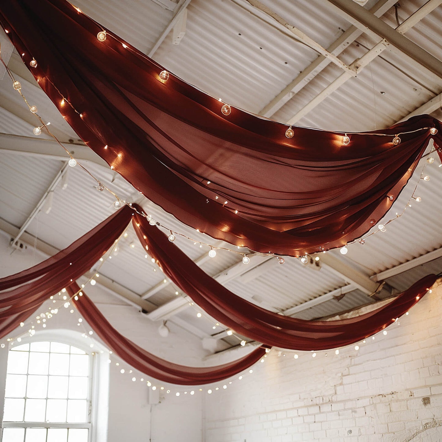 5ftx32ft Premium Burgundy Chiffon Curtain Panel, Durable Flame Resistant Backdrop Ceiling Drapery With Rod Pocket