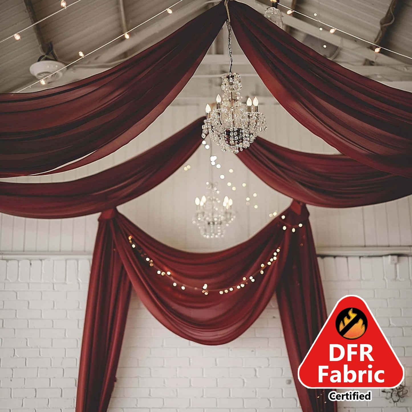 5ftx32ft Premium Burgundy Chiffon Curtain Panel, Durable Flame Resistant Backdrop Ceiling Drapery With Rod Pocket