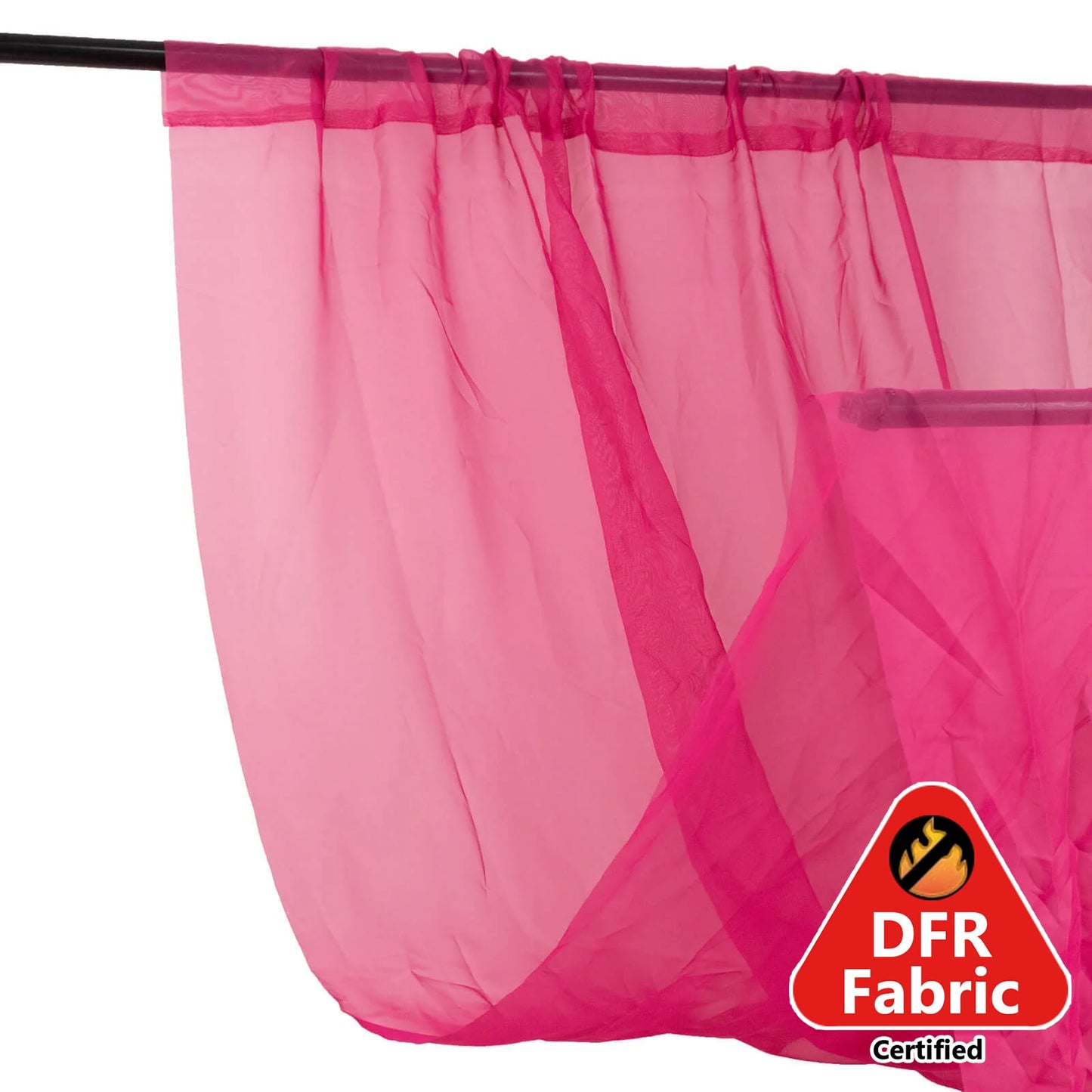 5ftx32ft Premium Fuchsia Chiffon Curtain Panel, Durable Flame Resistant Backdrop Ceiling Drapery With Rod Pocket