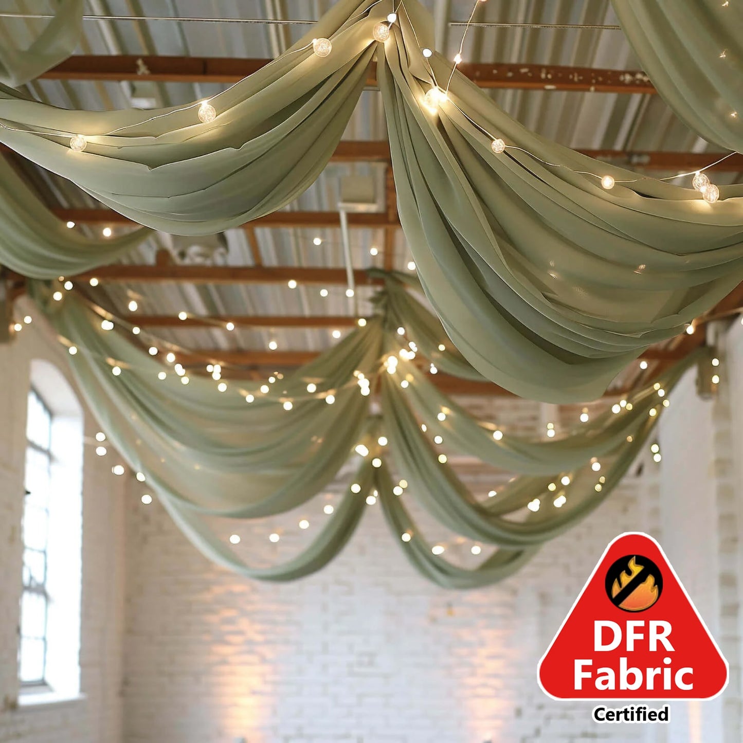 5ftx32ft Premium Sage Green Chiffon Curtain Panel, Durable Flame Resistant Backdrop Ceiling Drapery With Rod Pocket