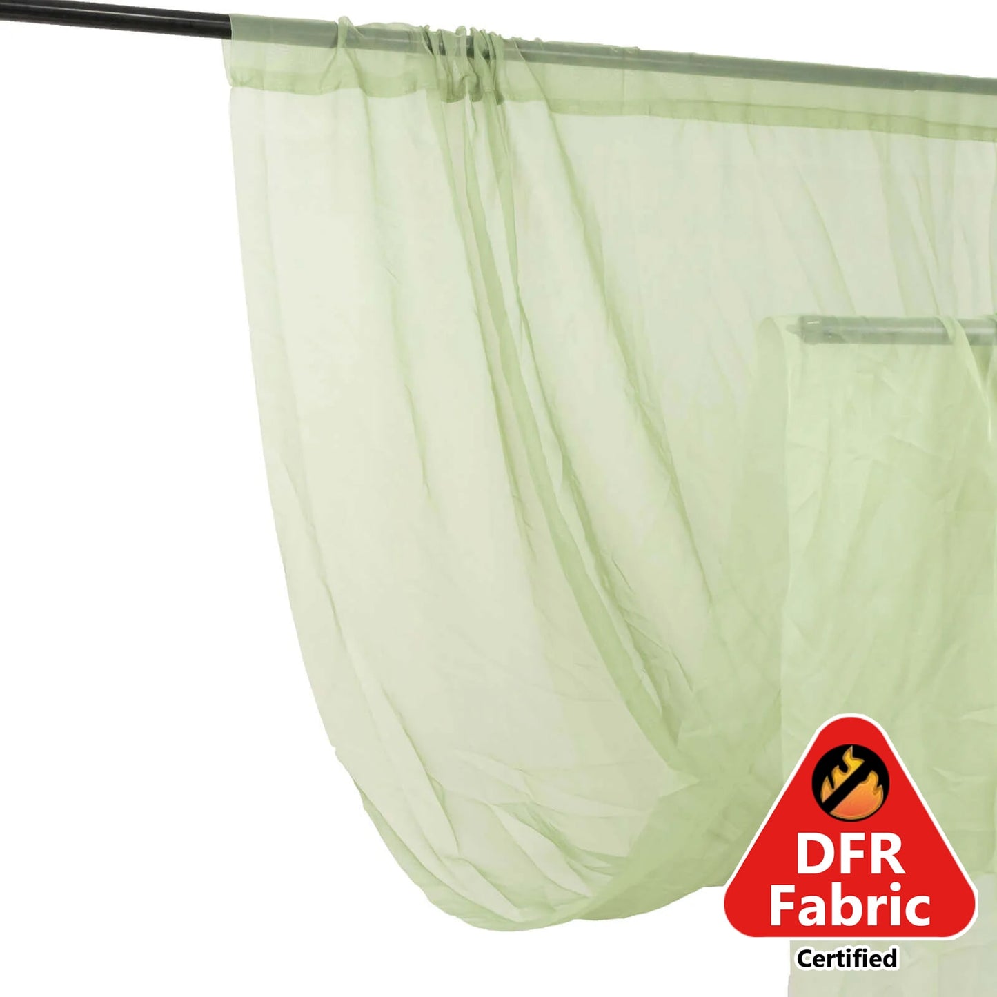 5ftx32ft Premium Sage Green Chiffon Curtain Panel, Durable Flame Resistant Backdrop Ceiling Drapery With Rod Pocket