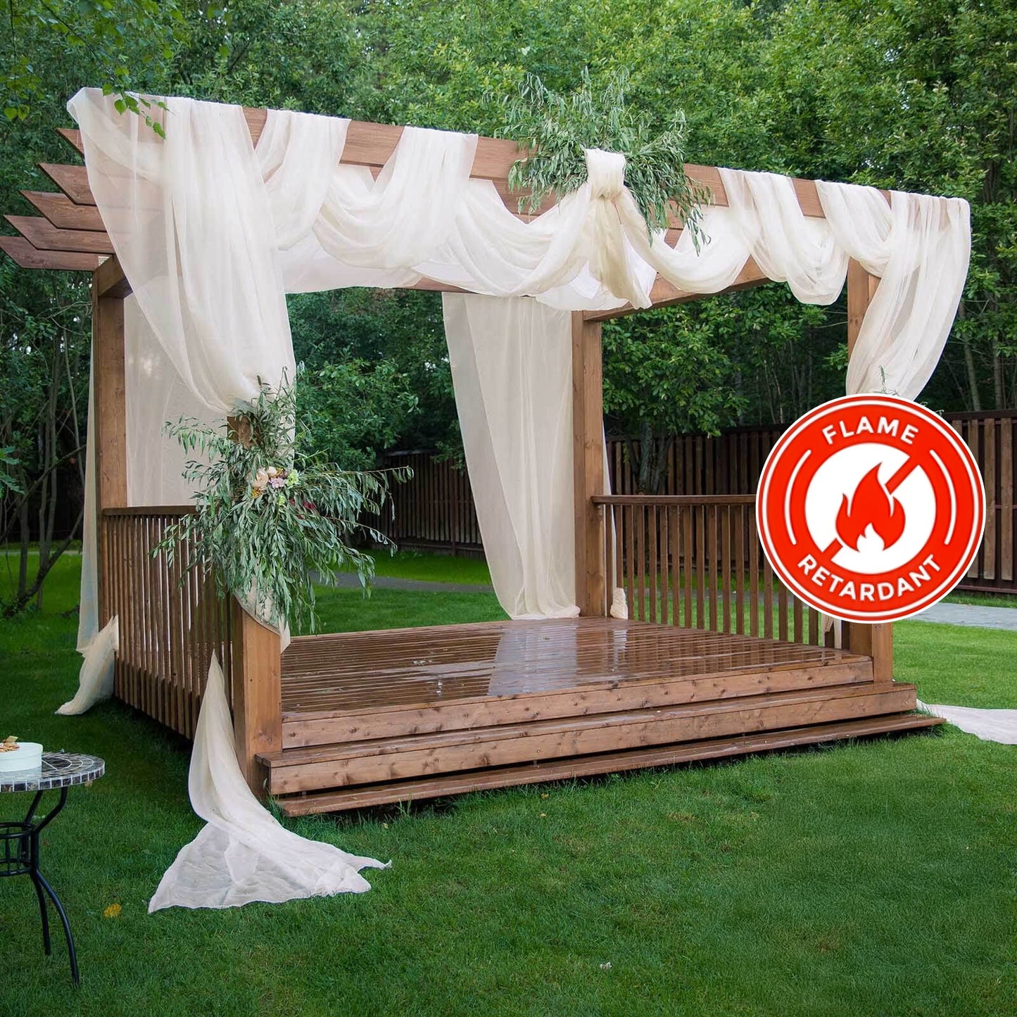 5ftx32ft Ivory Chiffon Curtain Panel, Durable Flame Resistant Backdrop Ceiling Drapery With Rod Pocket