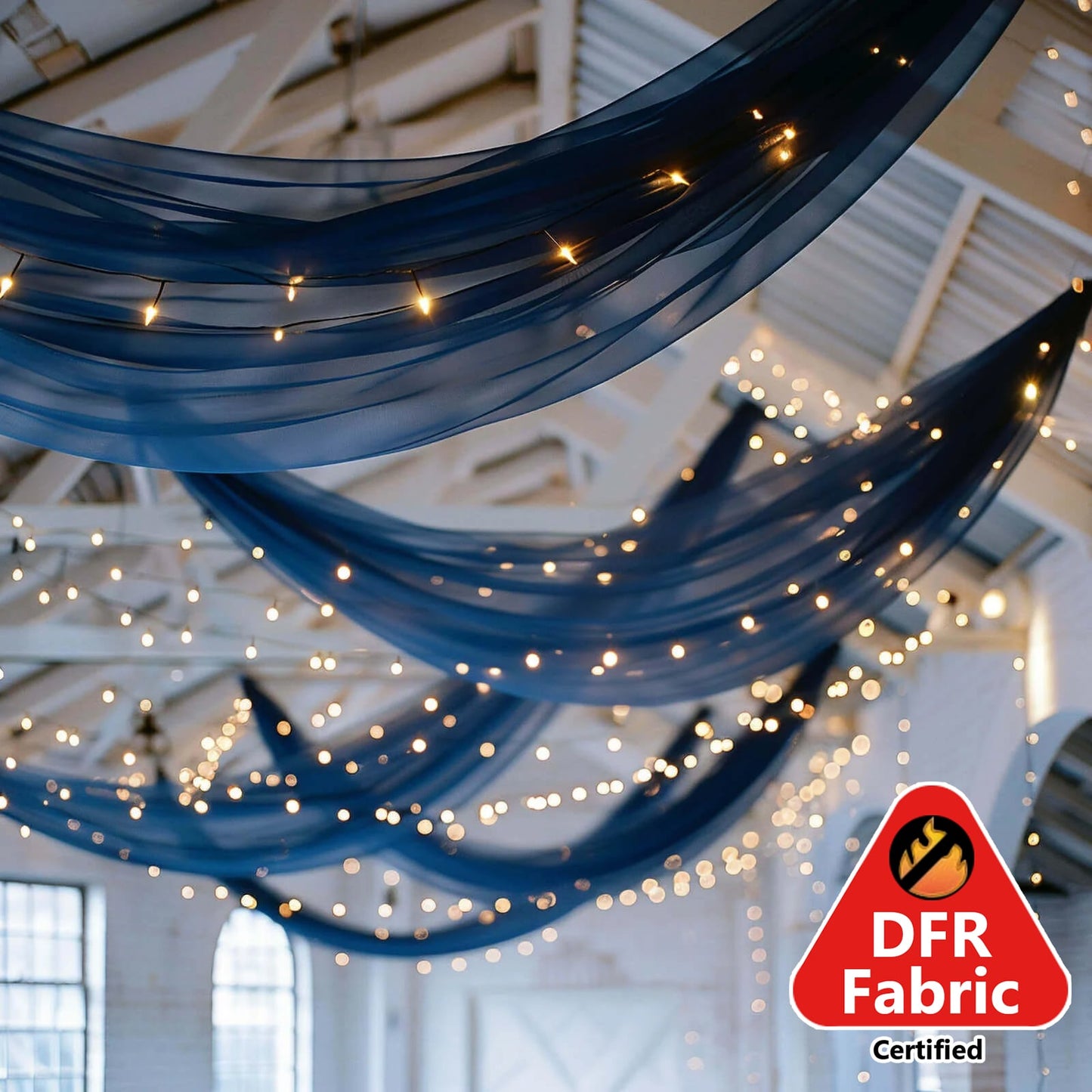 5ftx32ft Premium Navy Blue Chiffon Curtain Panel, Durable Flame Resistant Backdrop Ceiling Drapery With Rod Pocket