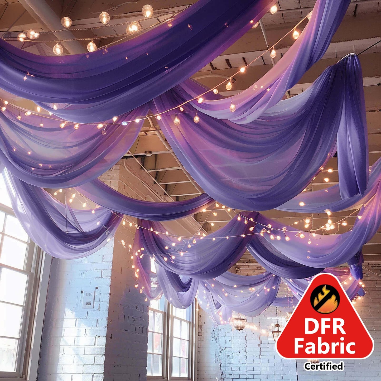 5ftx32ft Premium Purple Chiffon Curtain Panel, Durable Flame Resistant Backdrop Ceiling Drapery With Rod Pocket