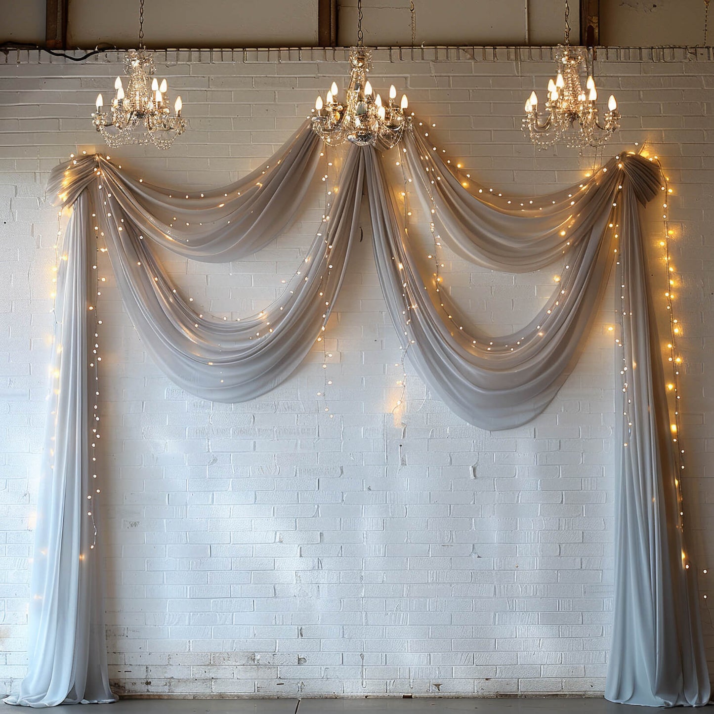 5ftx32ft Premium Silver Chiffon Curtain Panel, Durable Flame Resistant Backdrop Ceiling Drapery With Rod Pocket