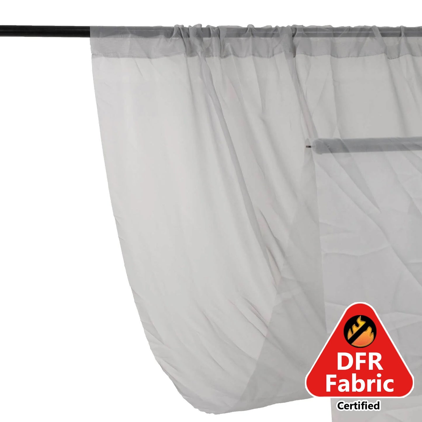 5ftx32ft Premium Silver Chiffon Curtain Panel, Durable Flame Resistant Backdrop Ceiling Drapery With Rod Pocket