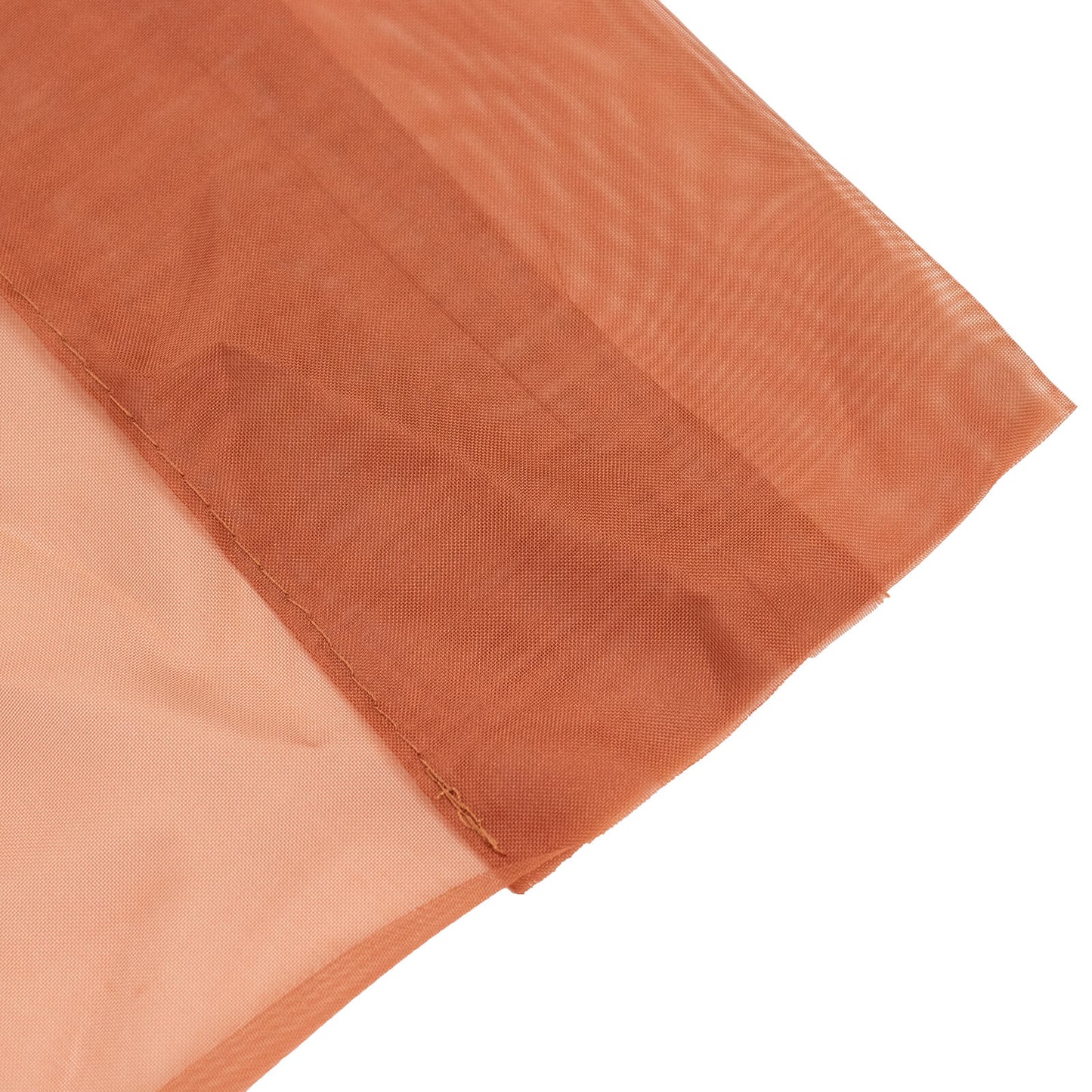 Terracotta chiffon curtain panel, durable and flame resistant backdrop drapery.