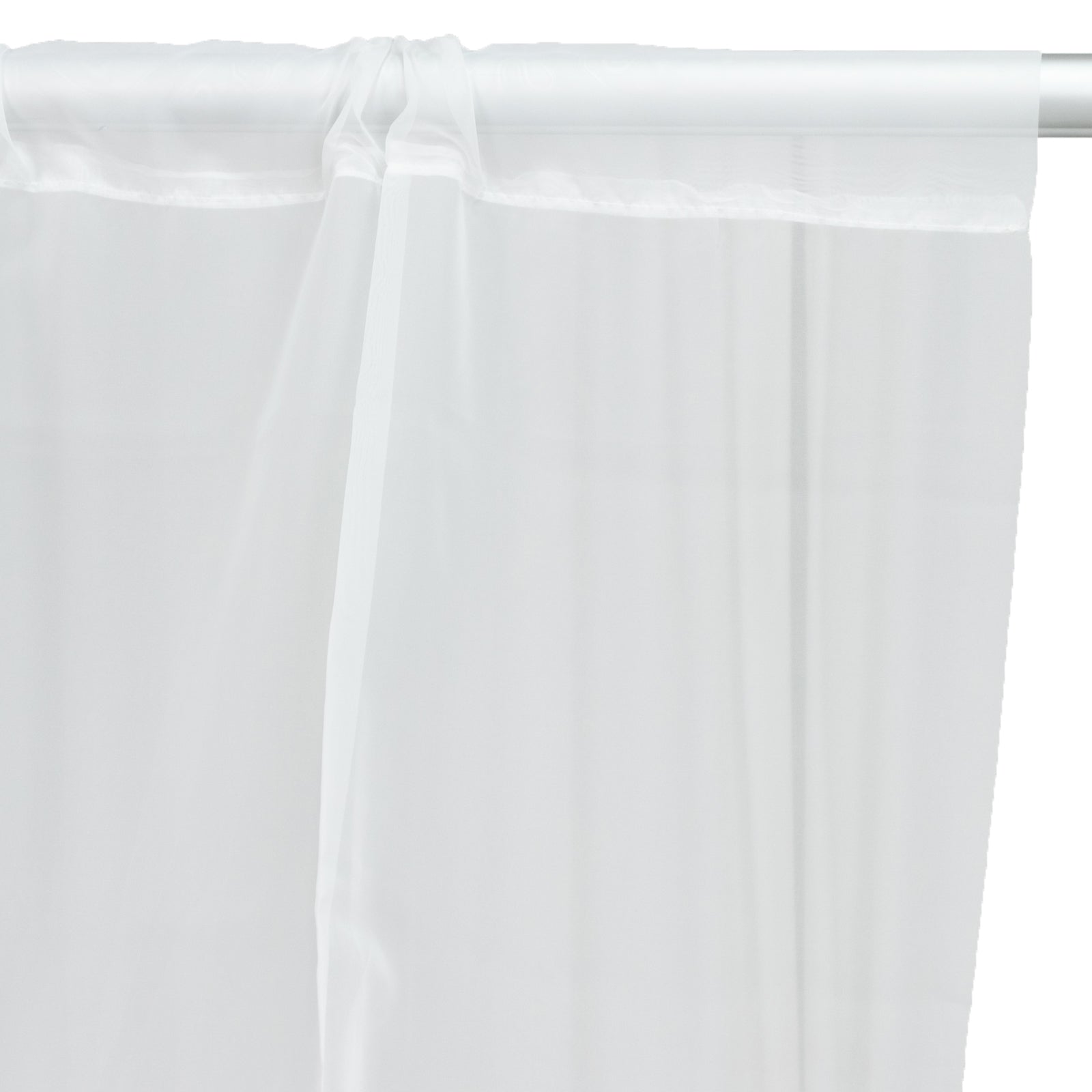 Ivory chiffon curtain panel, durable flame-resistant backdrop and ceiling drape.