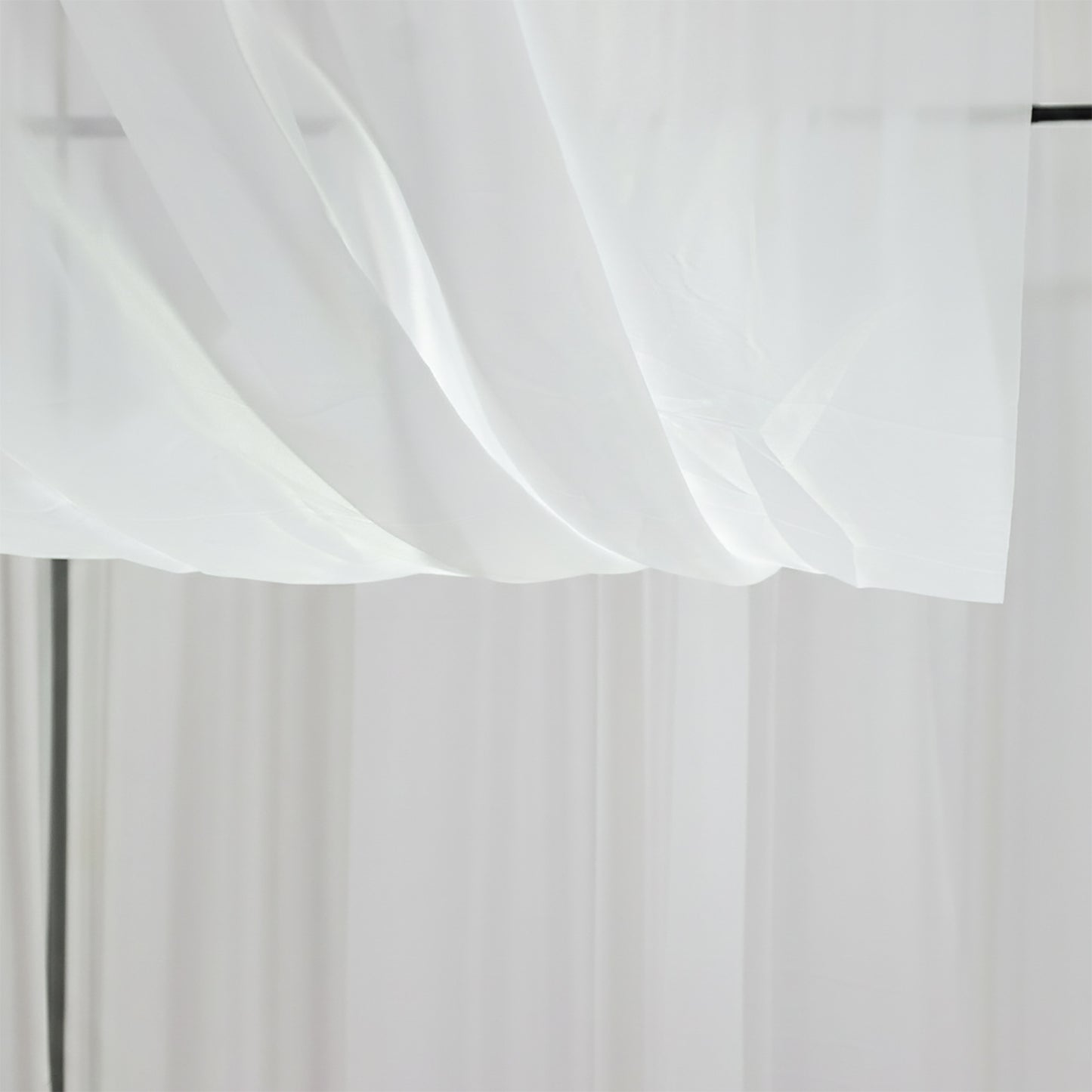 White chiffon curtain panel, durable and flame resistant drape.
