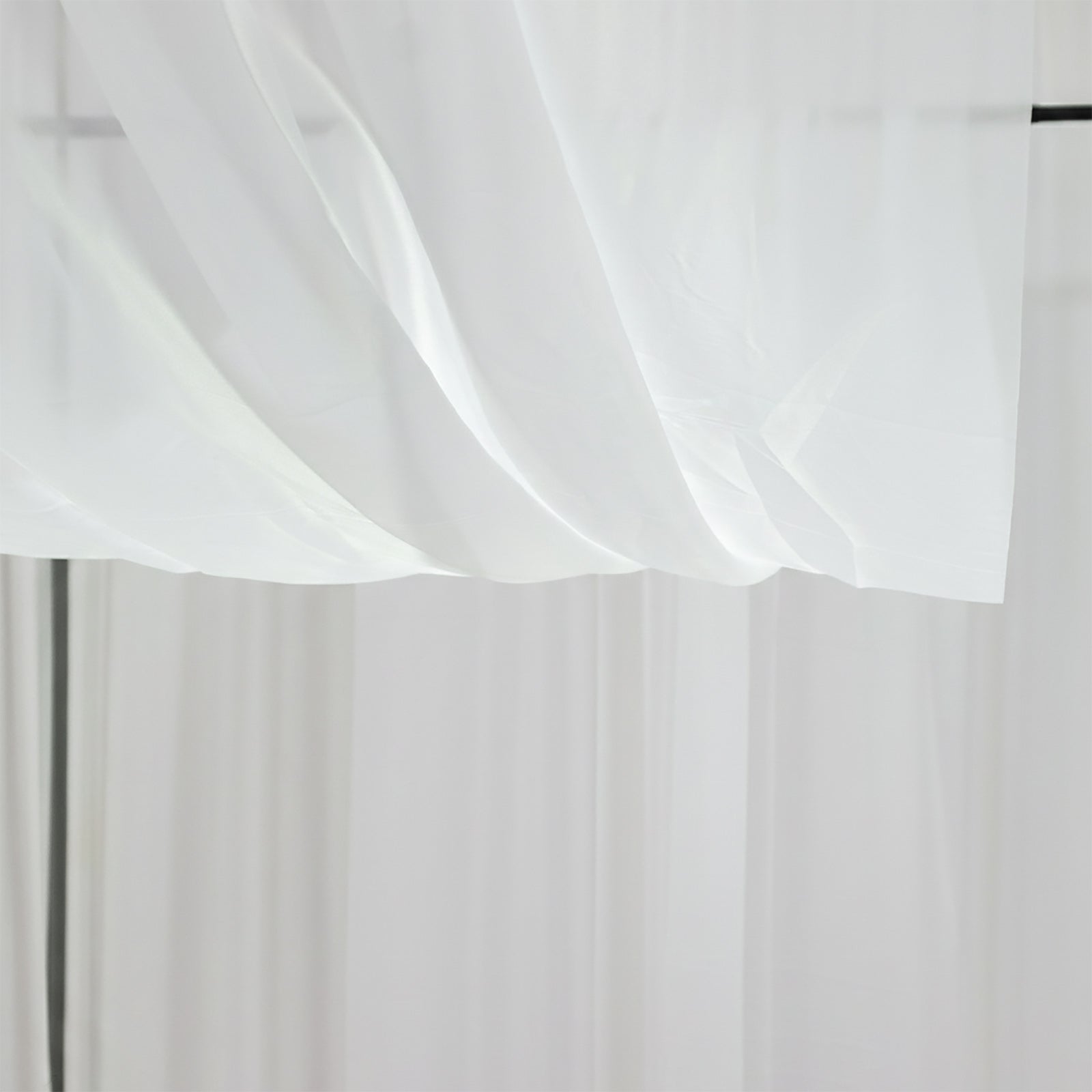 White chiffon curtain panel, durable and flame resistant drape.