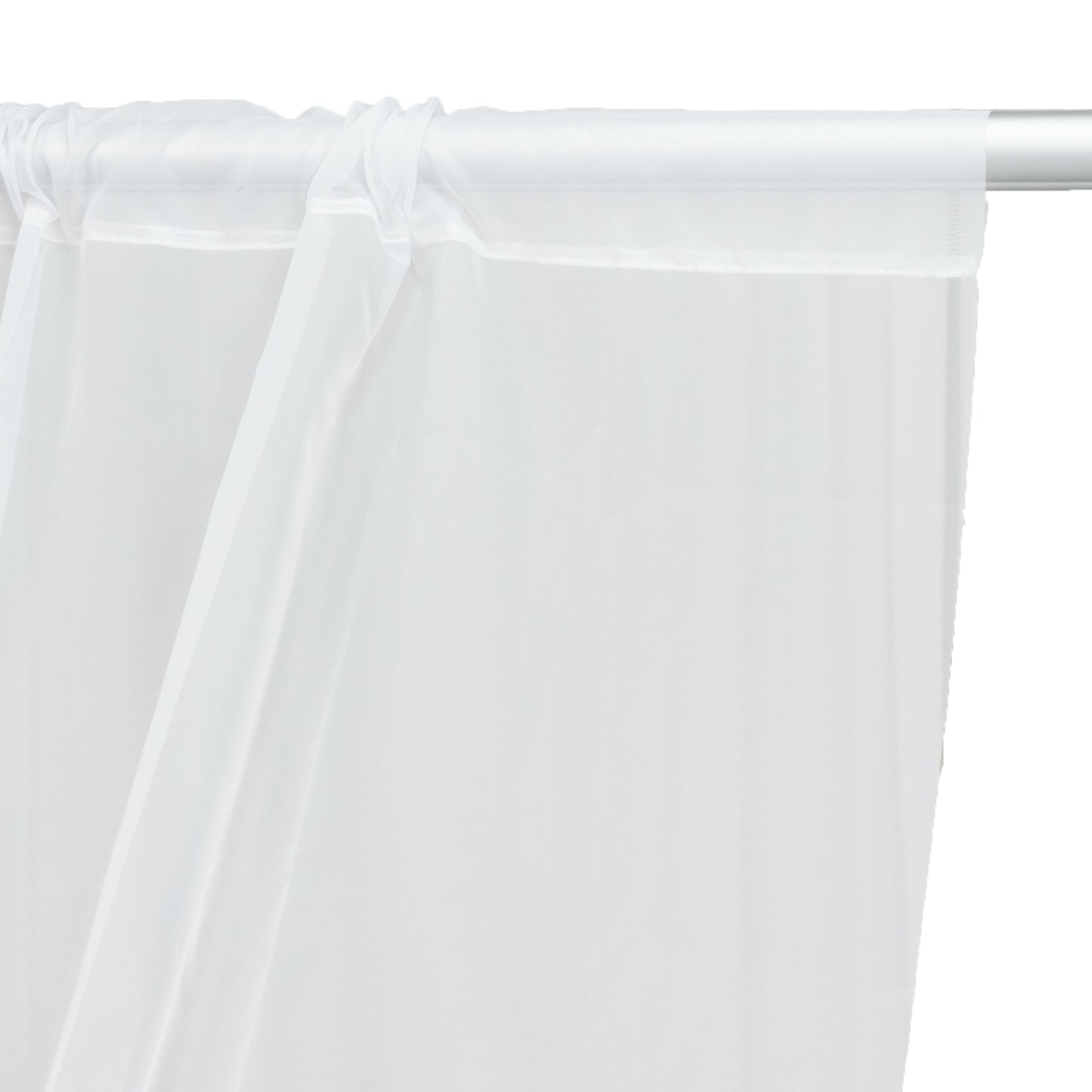 White chiffon curtain panel, durable flame resistant backdrop and ceiling drape.