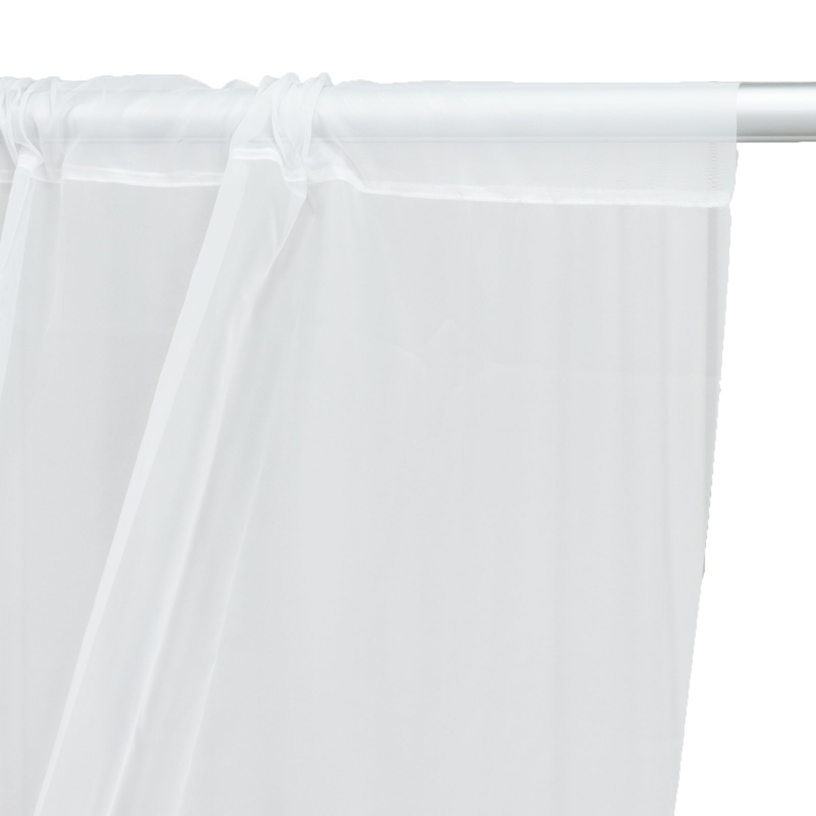 White chiffon curtain panel, durable flame resistant backdrop and ceiling drape.
