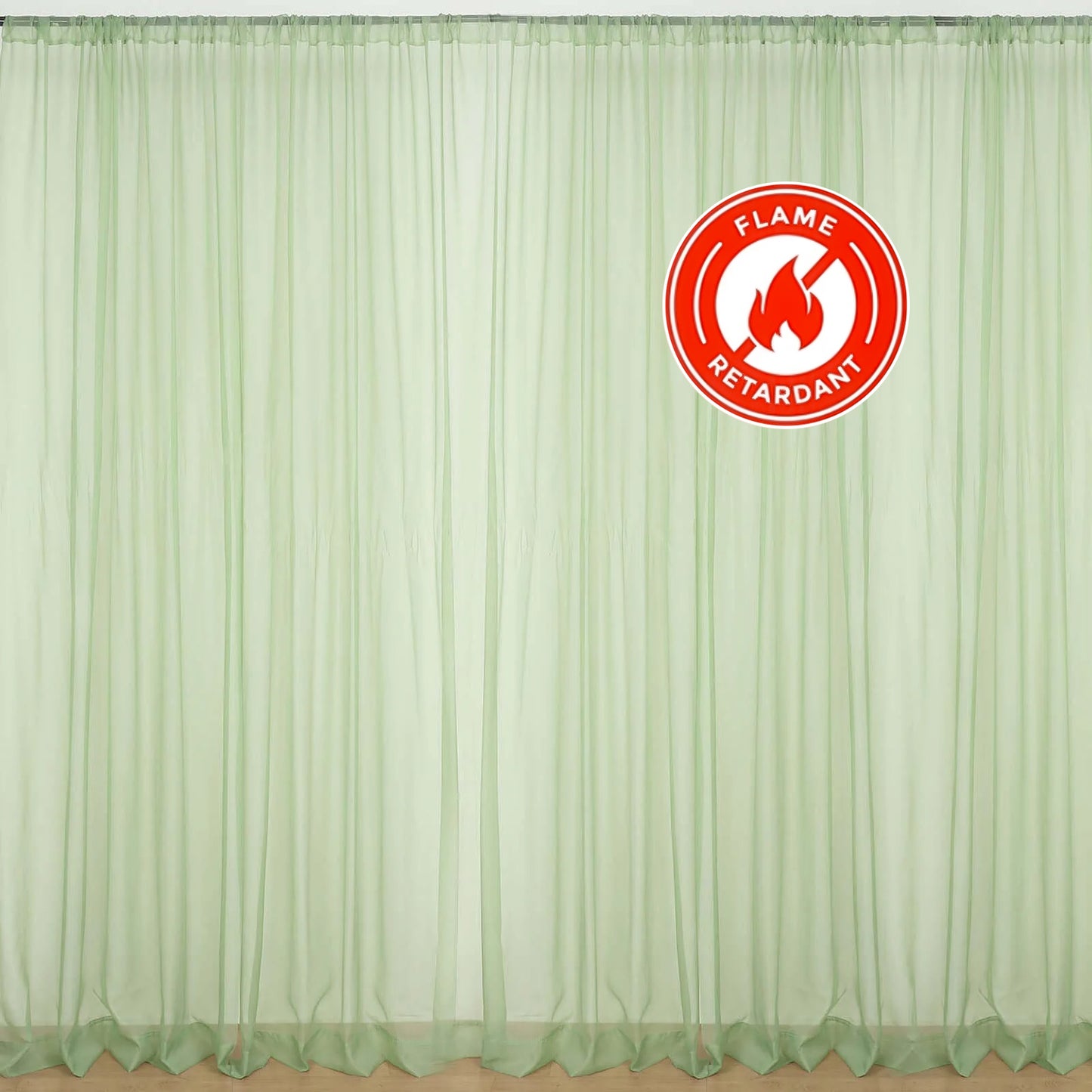 Sage green chiffon backdrop drape curtains with rod pockets. #whtbkgd