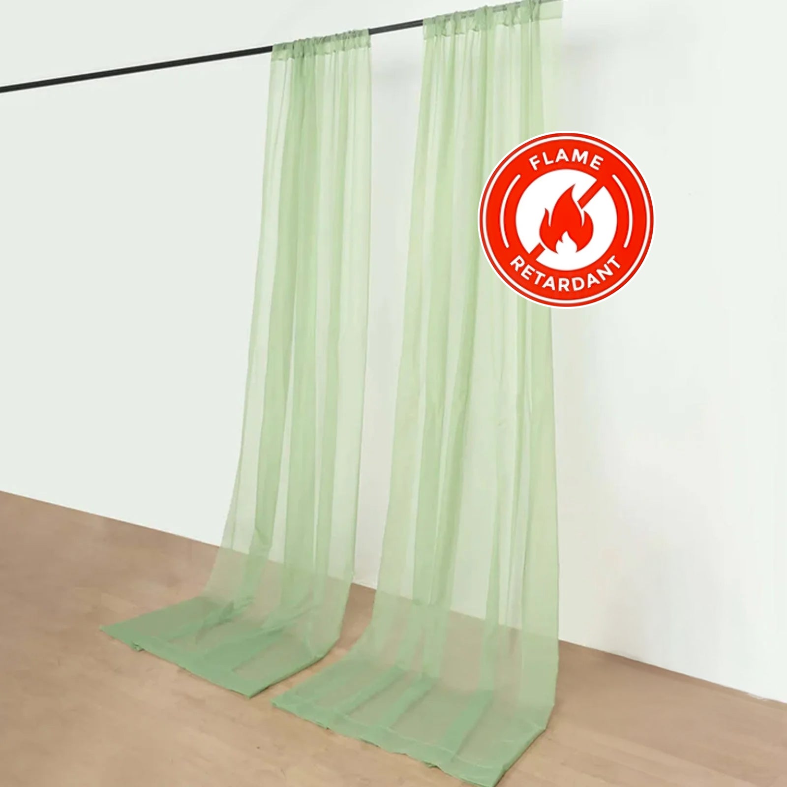 Sage Green Sheer Organza Fabric Backdrop Curtain Panels with Rod Pockets 2 Pack 10 Feet x 10 Feet