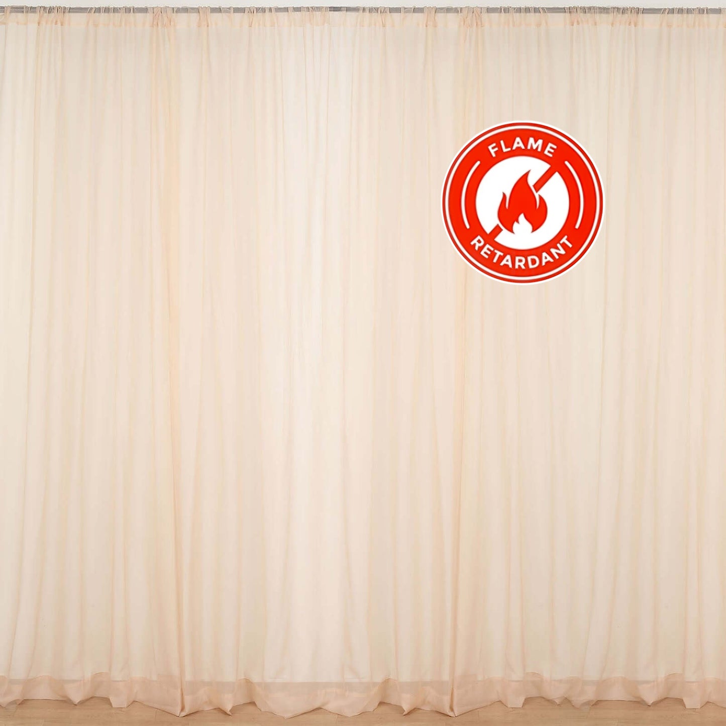 Nude chiffon backdrop drape curtains, flame resistant and sheer. #whtbkgd