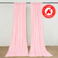 Blush polyester backdrop drape curtains for events, wrinkle-free and flame resistant.
