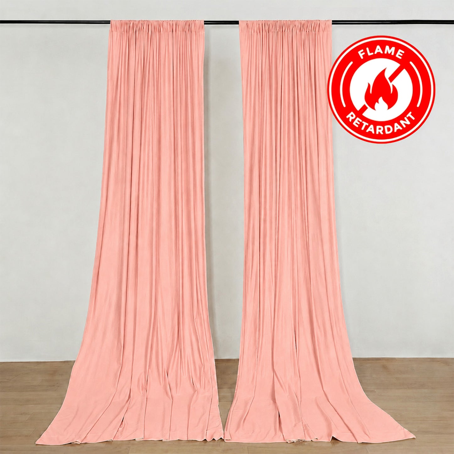 Dusty rose drape curtains, wrinkle-free, flame resistant, 5ftx10ft, event divider panels.