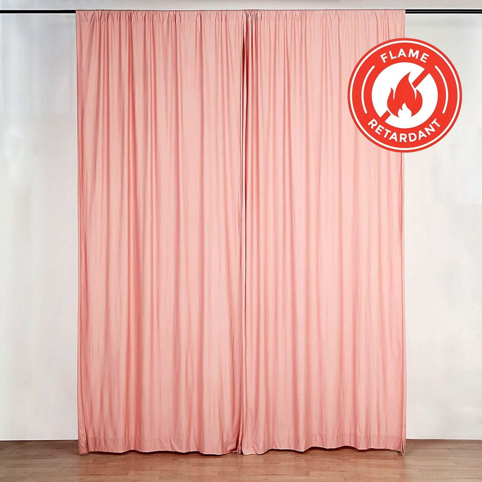 10 Feet x 10 Feet Fire Retardant Dusty Rose Polyester Curtain Panel Backdrop with Rod Pockets 2 Pack