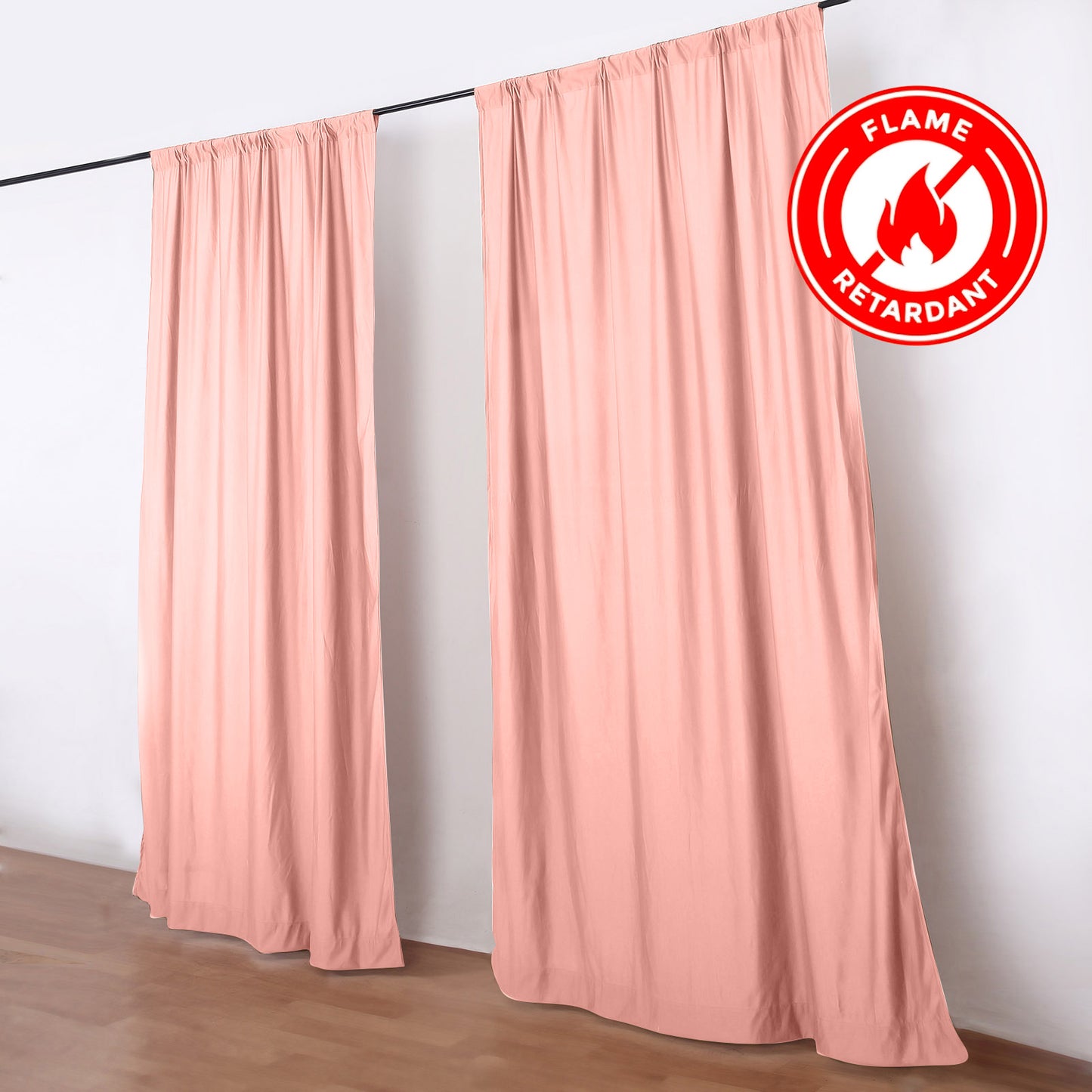 Dusty rose drape curtains, wrinkle-free, flame resistant, 5ftx10ft, event divider panels.