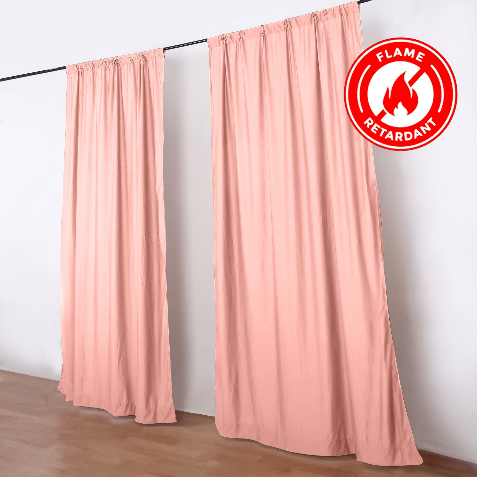 Dusty rose drape curtains, wrinkle-free, flame resistant, 5ftx10ft, event divider panels.