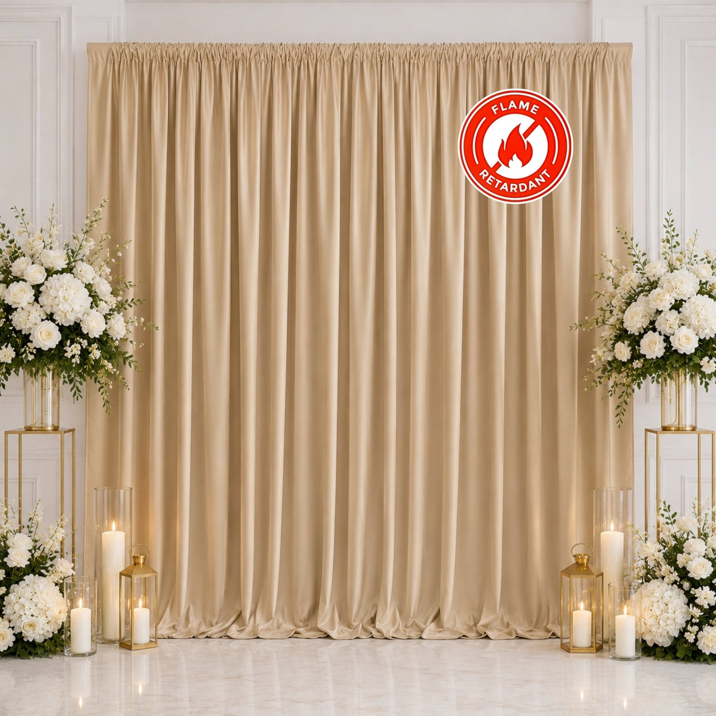 Scuba Polyester Event Backdrop Curtain Beige 10ftx10ft Durable Flame Resistant Wrinkle-Free Photogra