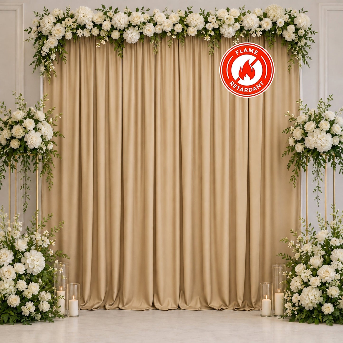 Scuba Polyester Event Backdrop Curtain Beige 10ftx10ft Durable Flame Resistant Wrinkle-Free Photogra