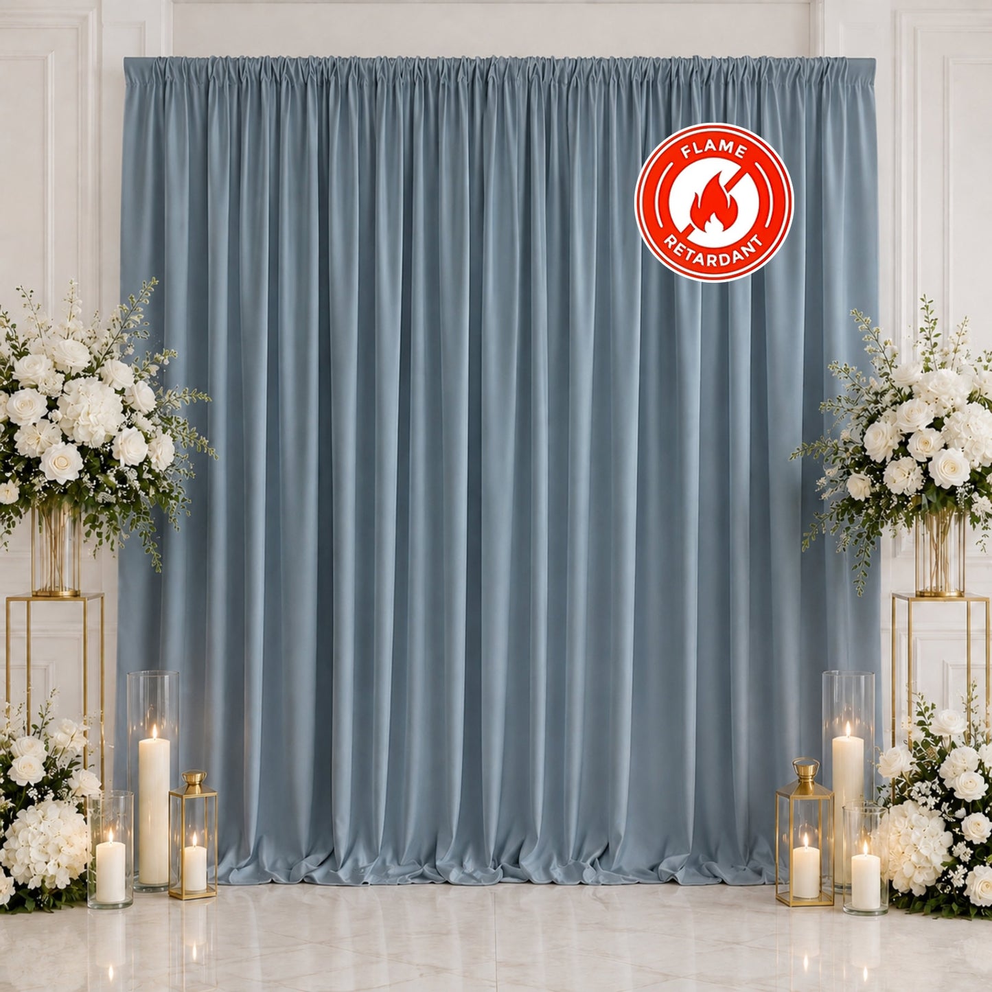 Scuba Polyester Event Backdrop Curtain Dusty Blue 10ftx10ft Durable Flame Resistant Wrinkle-Free Pho