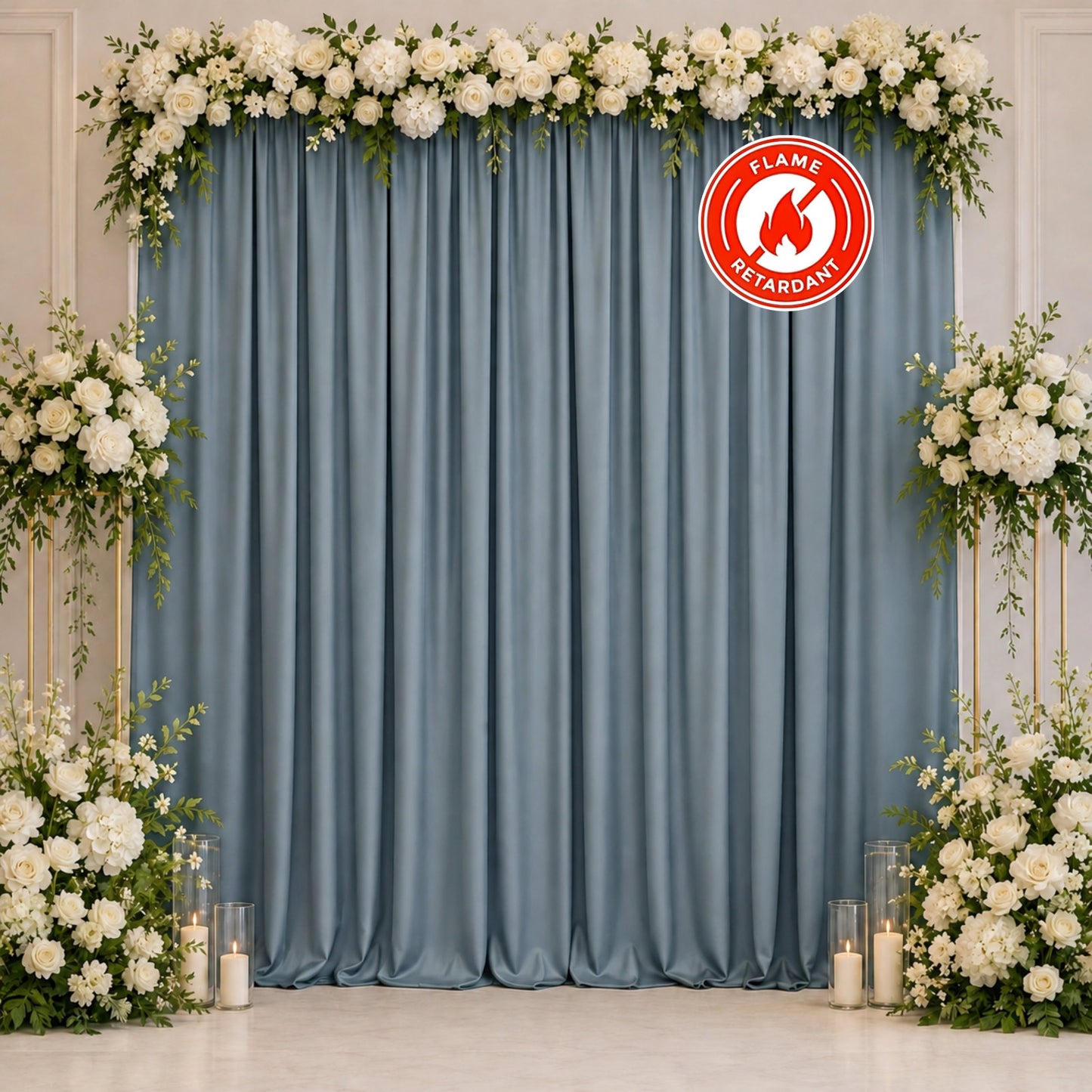 Scuba Polyester Event Backdrop Curtain Dusty Blue 10ftx10ft Durable Flame Resistant Wrinkle-Free Pho