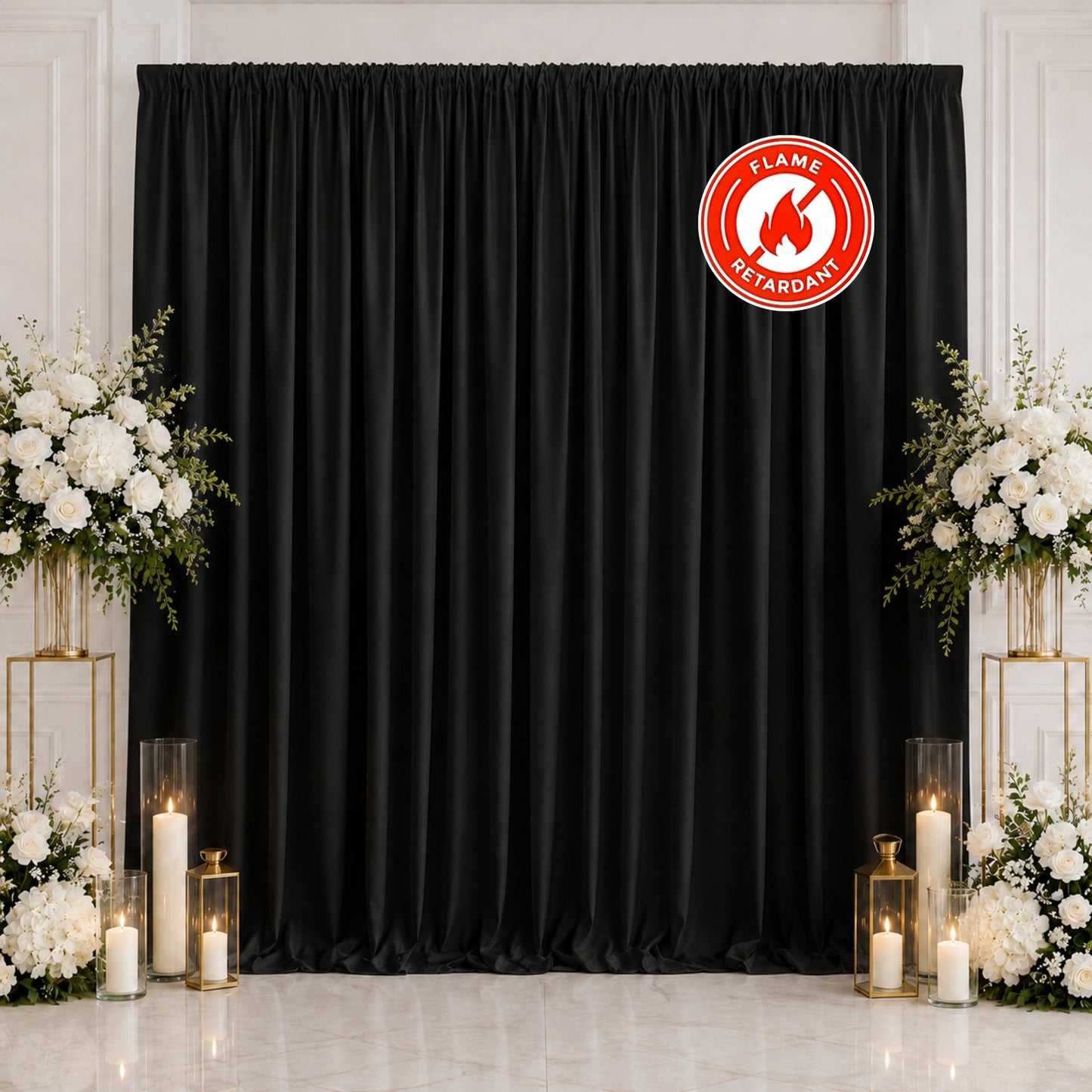 Scuba Polyester Event Backdrop Curtain Black 10ftx10ft Durable Flame Resistant Wrinkle-Free Photogra