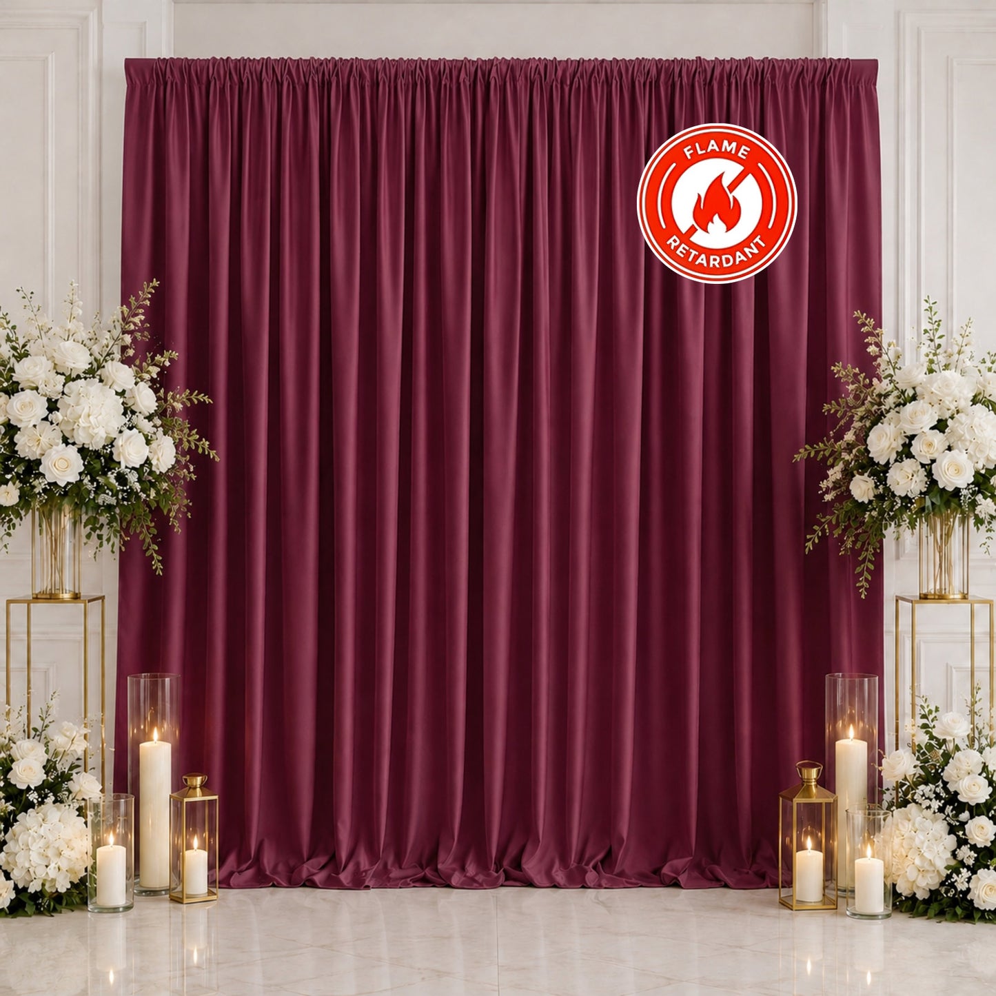 Scuba Polyester Event Backdrop Curtain Burgundy 10ftx10ft Durable Flame Resistant Wrinkle-Free Photo