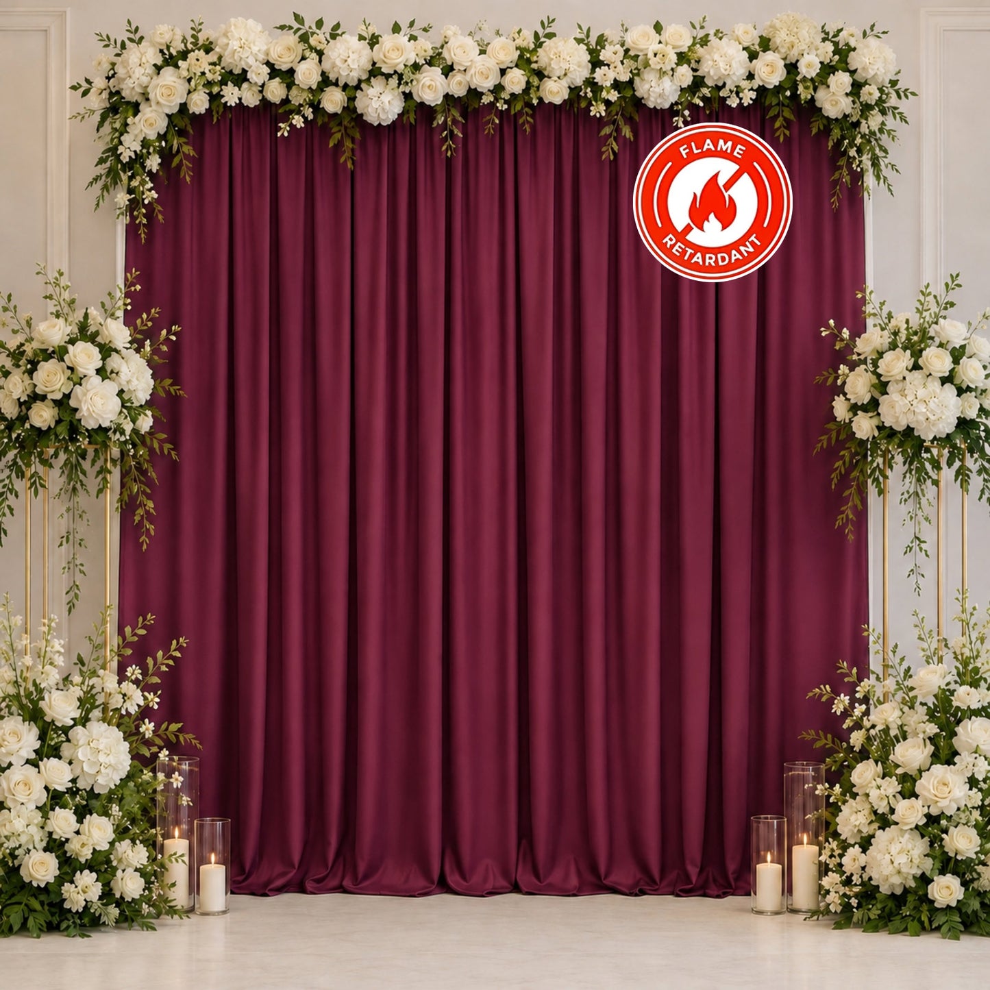 Scuba Polyester Event Backdrop Curtain Burgundy 10ftx10ft Durable Flame Resistant Wrinkle-Free Photo