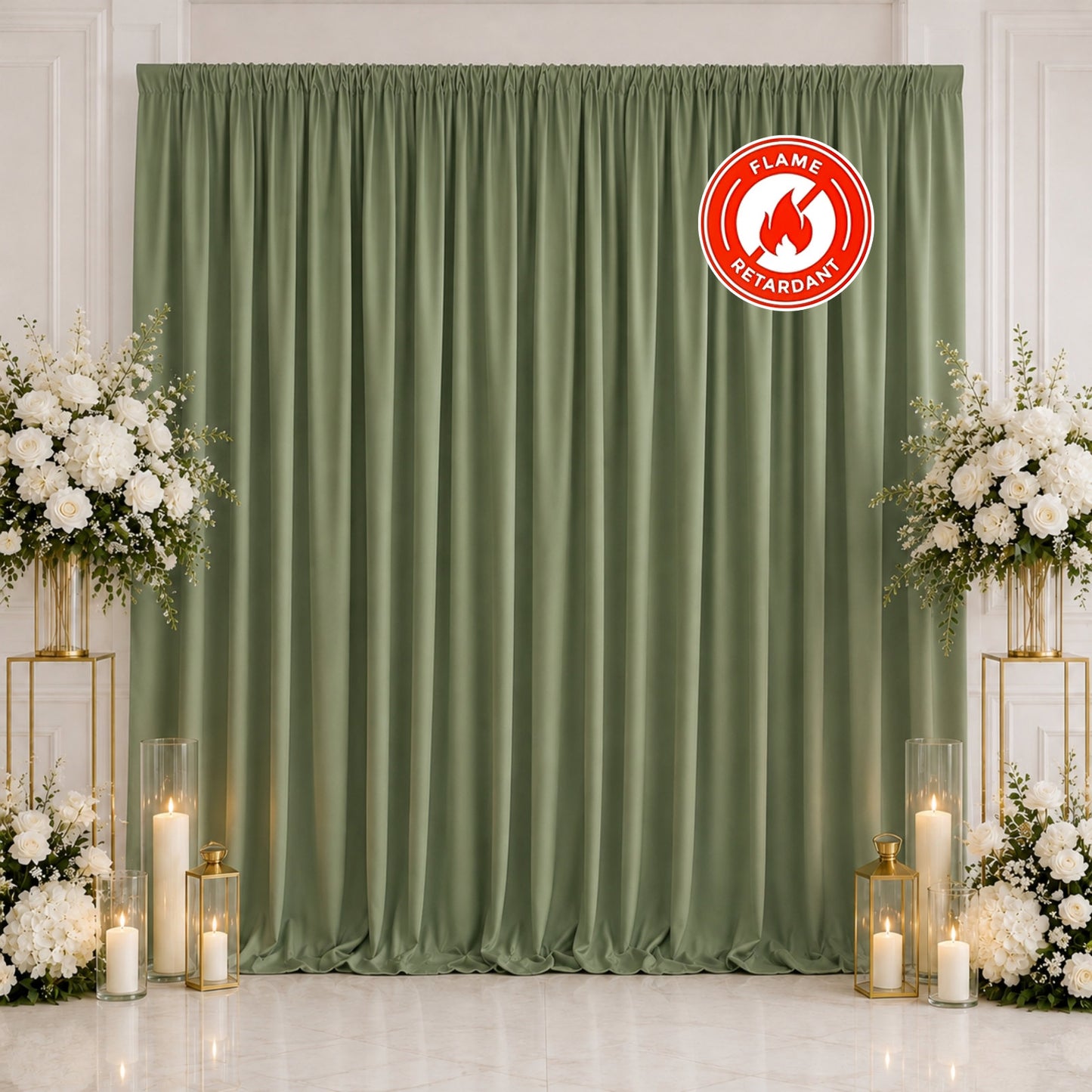 Scuba Polyester Event Backdrop Curtain Dusty Sage Green 10ftx10ft Durable Flame Resistant Wrinkle-Fr