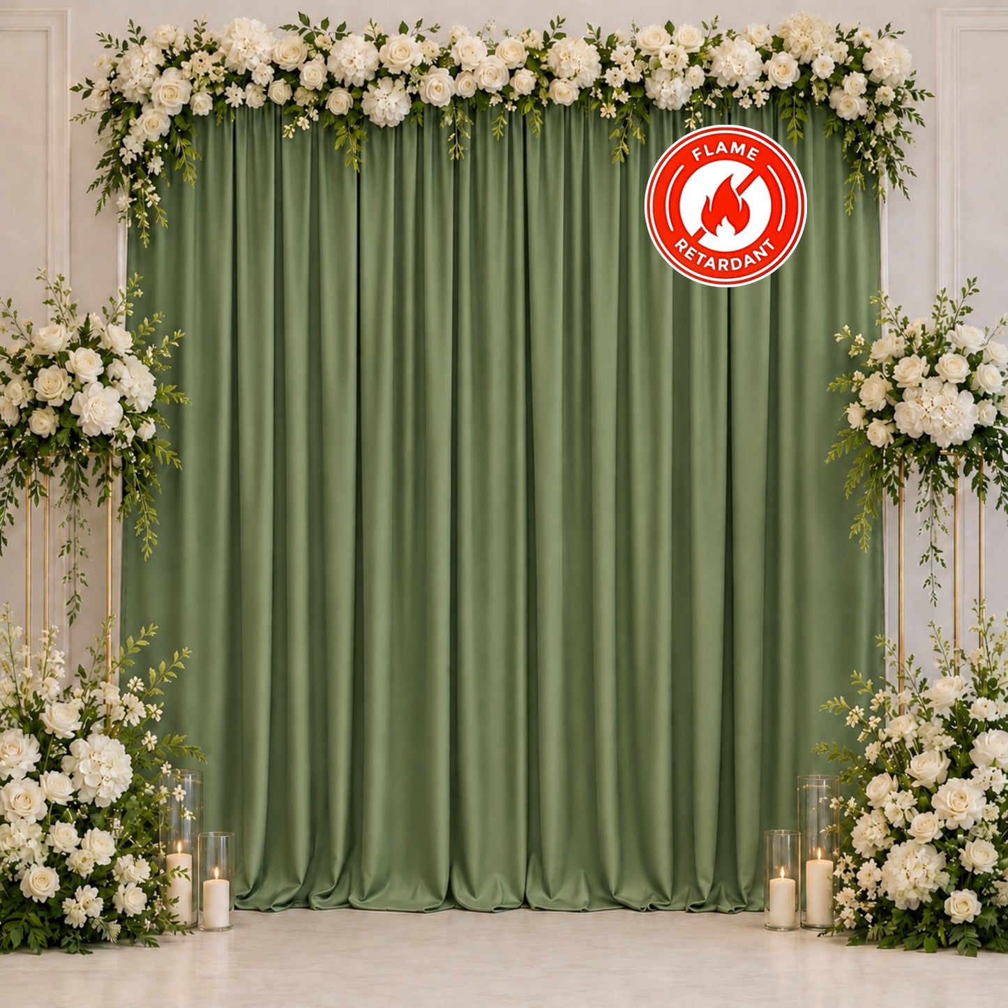 Scuba Polyester Event Backdrop Curtain Dusty Sage Green 10ftx10ft Durable Flame Resistant Wrinkle-Fr