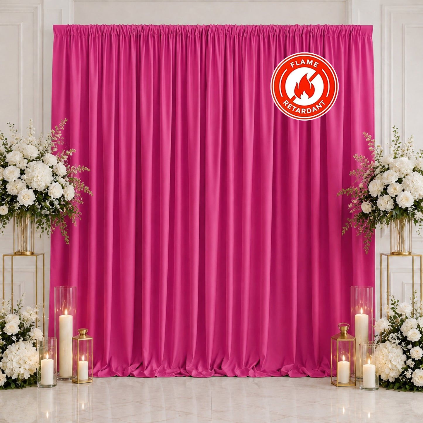Scuba Polyester Event Backdrop Curtain Fuchsia 10ftx10ft Durable Flame Resistant Wrinkle-Free Photog