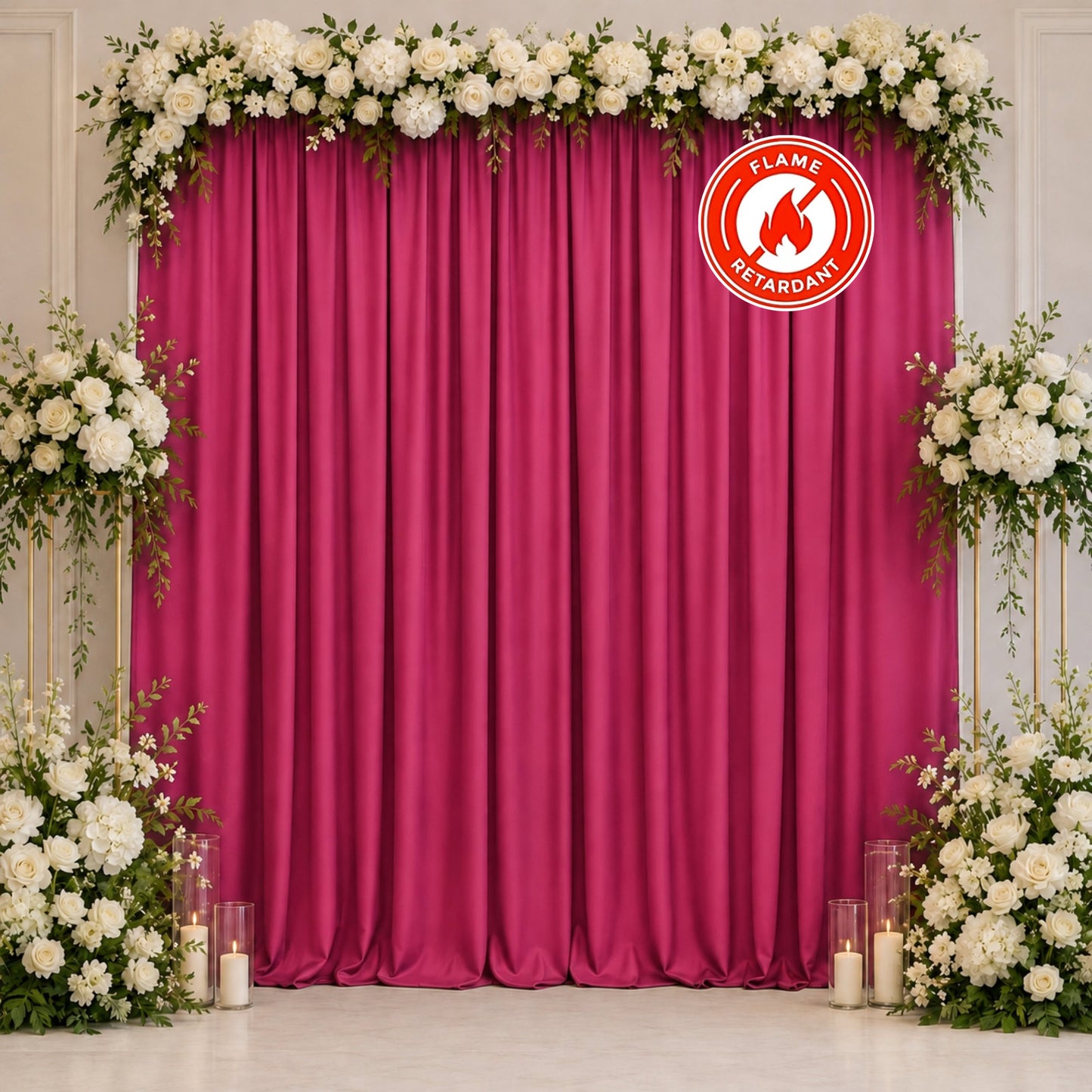 Scuba Polyester Event Backdrop Curtain Fuchsia 10ftx10ft Durable Flame Resistant Wrinkle-Free Photog