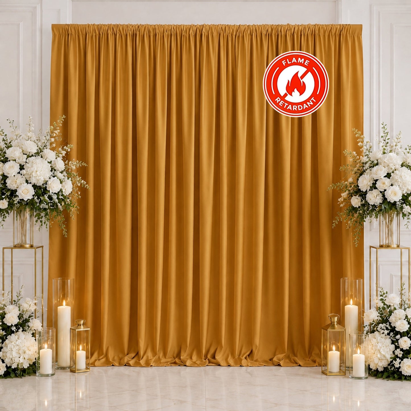 Scuba Polyester Event Backdrop Curtain Gold 10ftx10ft Durable Flame Resistant Wrinkle-Free Photograp