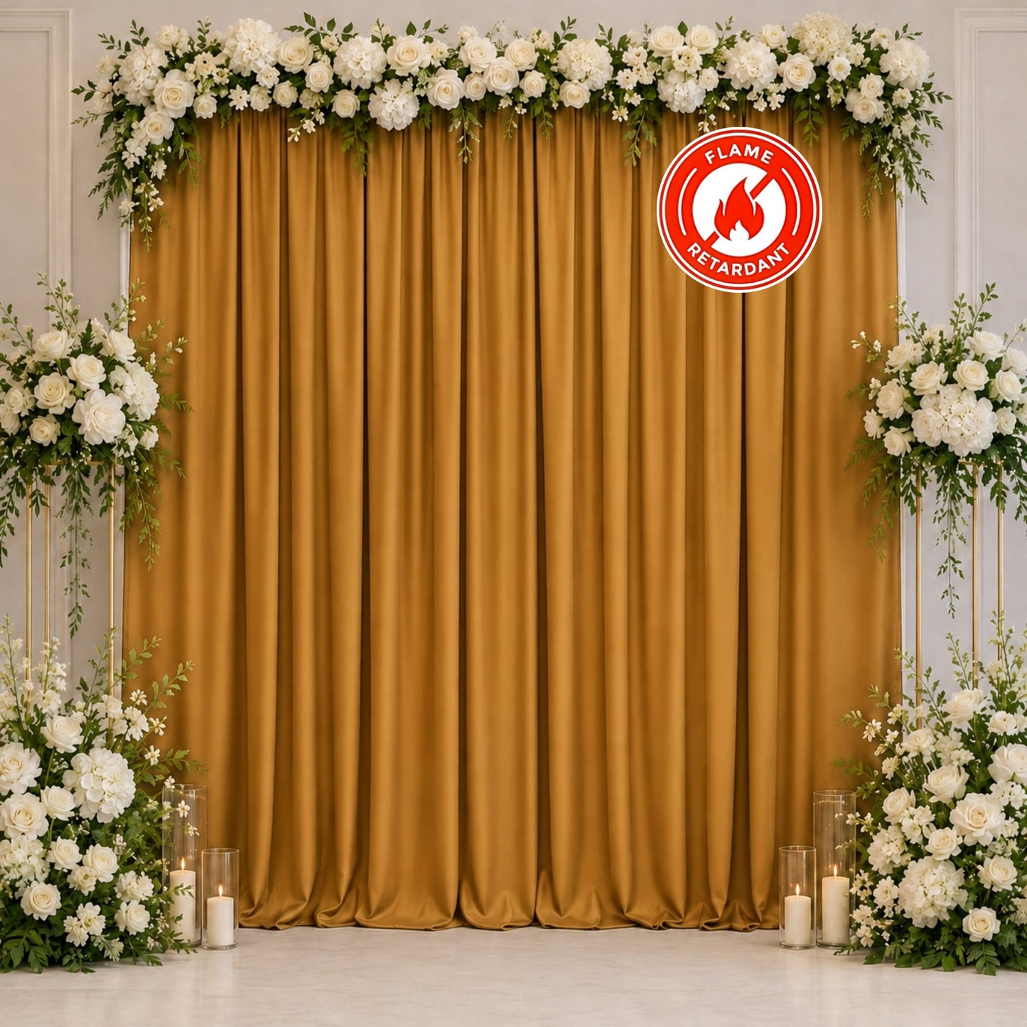 Scuba Polyester Event Backdrop Curtain Gold 10ftx10ft Durable Flame Resistant Wrinkle-Free Photograp