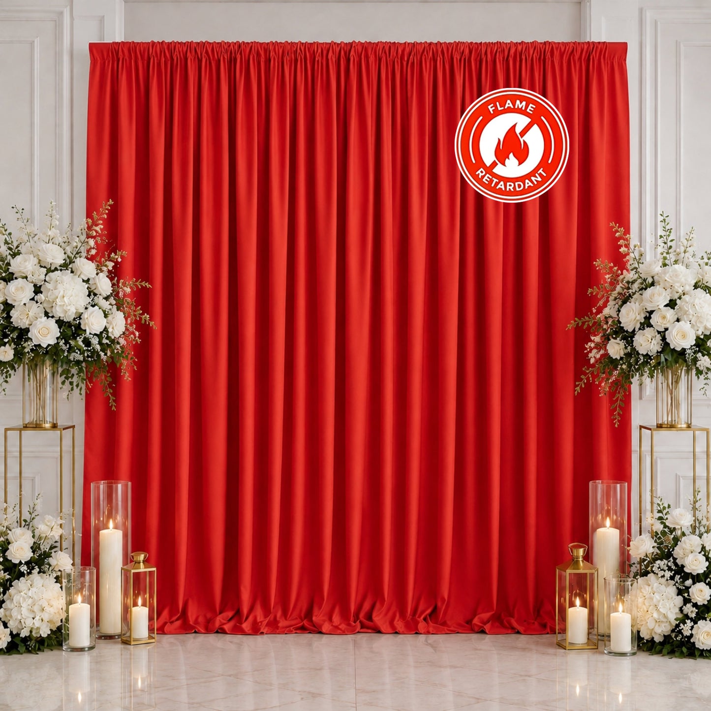 Scuba Polyester Event Backdrop Curtain Red 10ftx10ft Durable Flame Resistant Wrinkle-Free Photograph