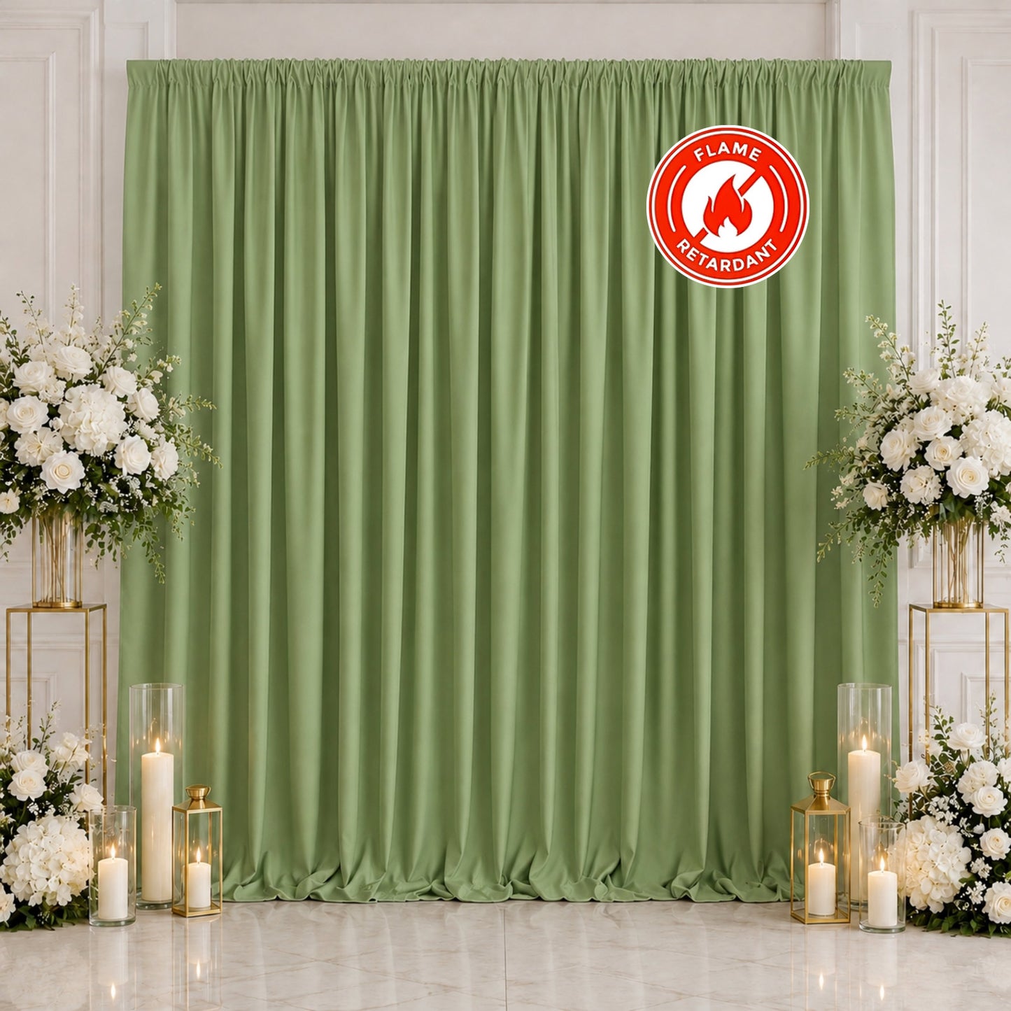 Scuba Polyester Event Backdrop Curtain Sage Green 10ftx10ft Durable Flame Resistant Wrinkle-Free Pho
