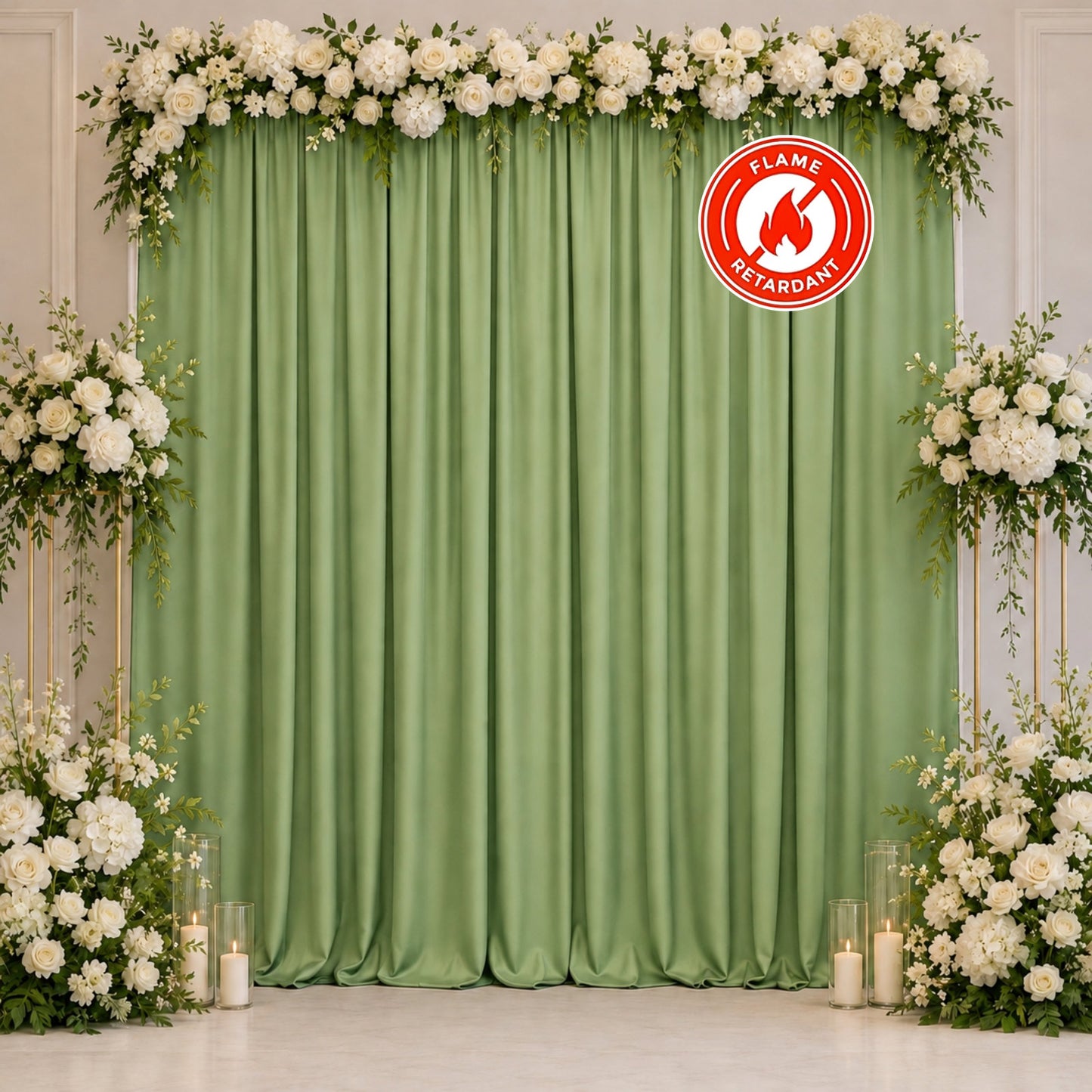 Scuba Polyester Event Backdrop Curtain Sage Green 10ftx10ft Durable Flame Resistant Wrinkle-Free Pho