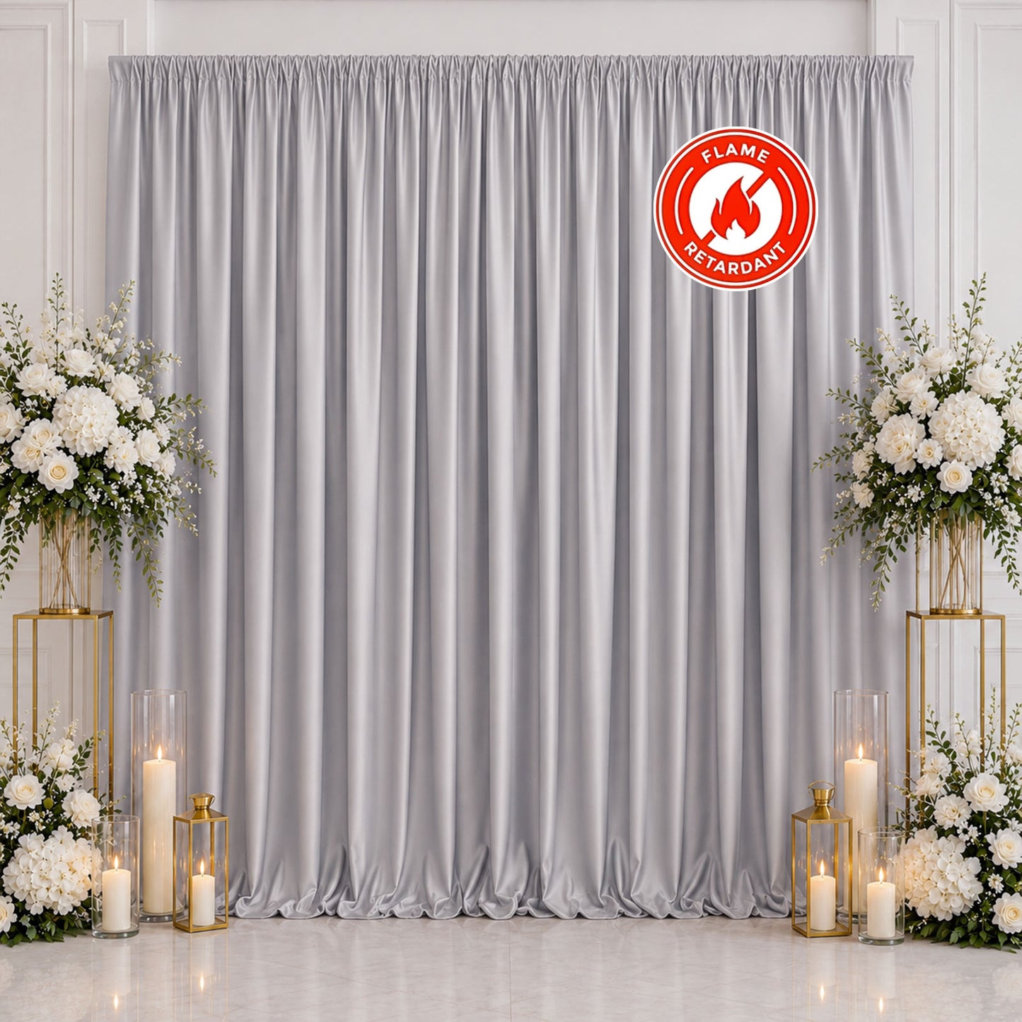 Scuba Polyester Event Backdrop Curtain Silver 10ftx10ft Durable Flame Resistant Wrinkle-Free Photogr