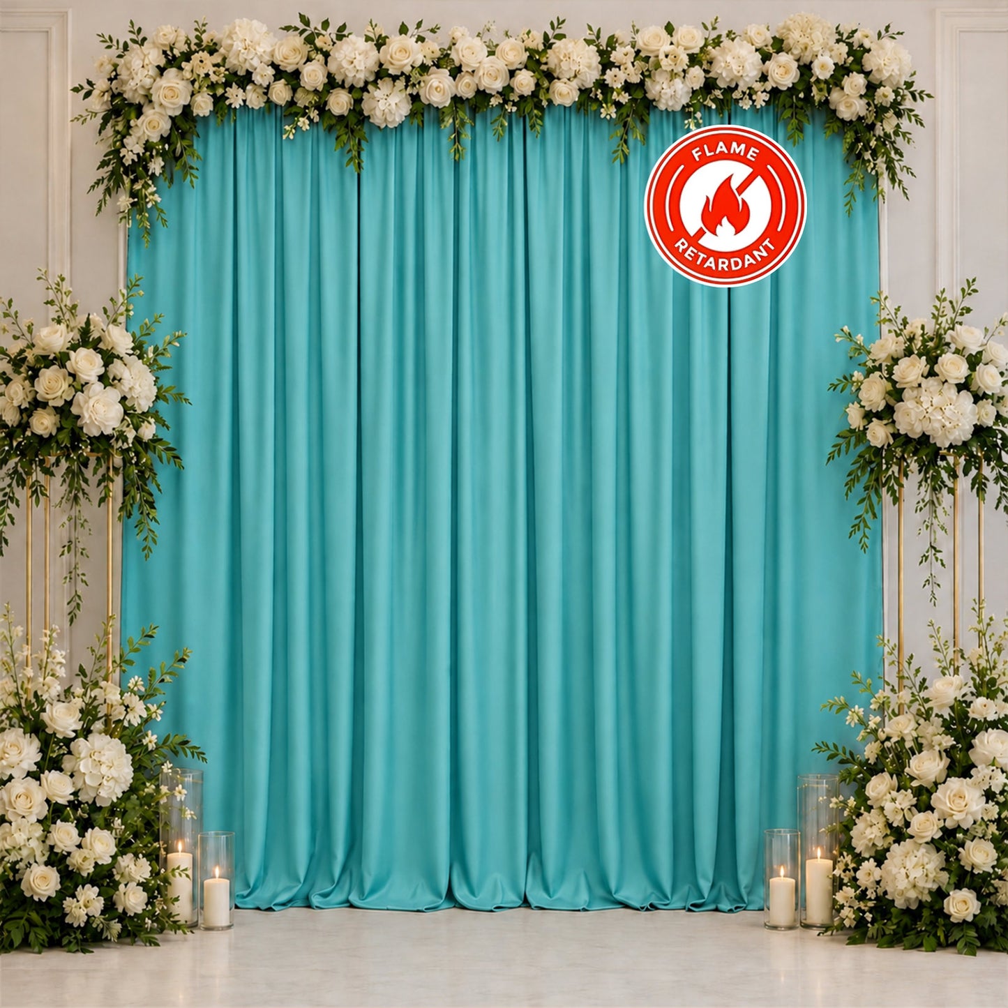 Scuba Polyester Event Backdrop Curtain Turquoise 10ftx10ft Durable Flame Resistant Wrinkle-Free Phot