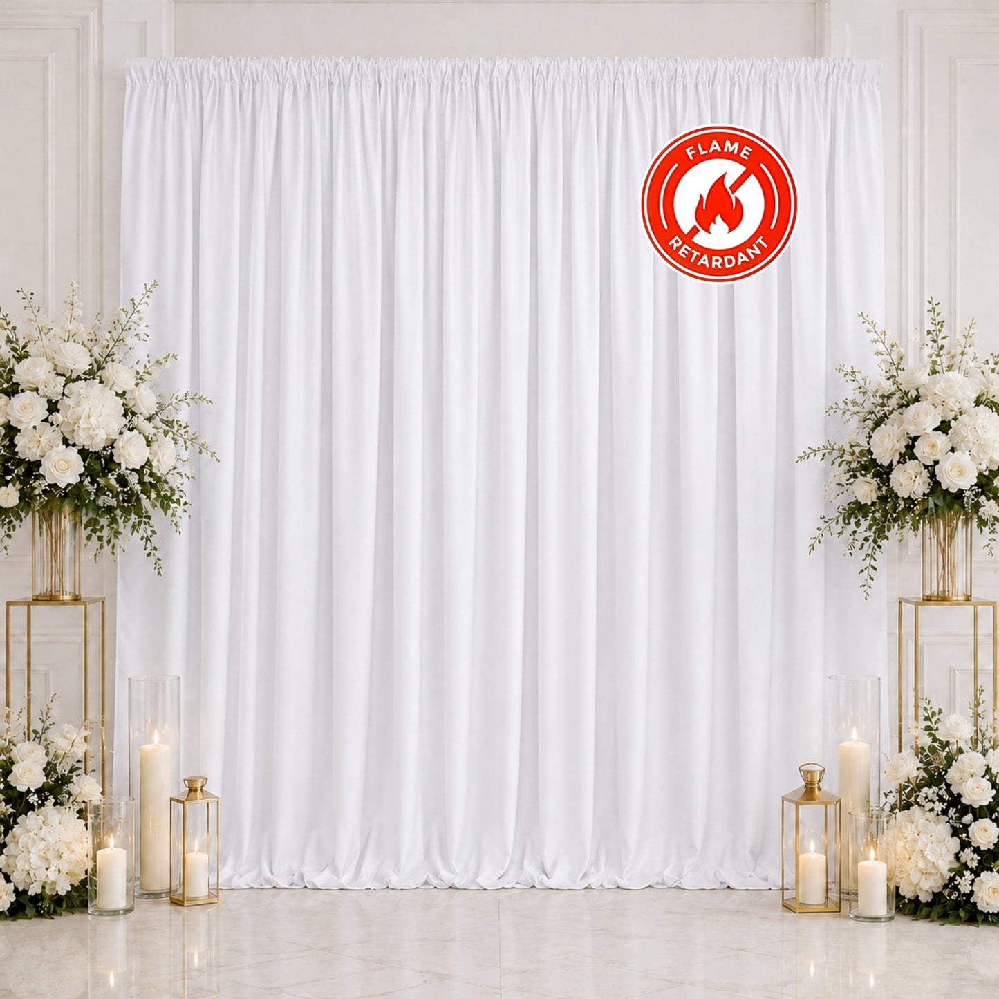 Scuba Polyester Event Backdrop Curtain White 10ftx10ft Durable Flame Resistant Wrinkle-Free Photogra