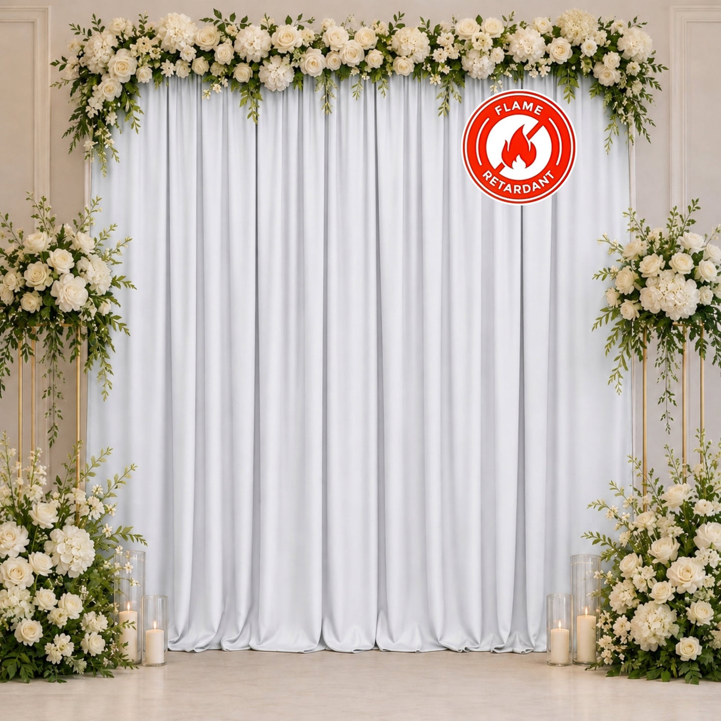 Scuba Polyester Event Backdrop Curtain White 10ftx10ft Durable Flame Resistant Wrinkle-Free Photogra