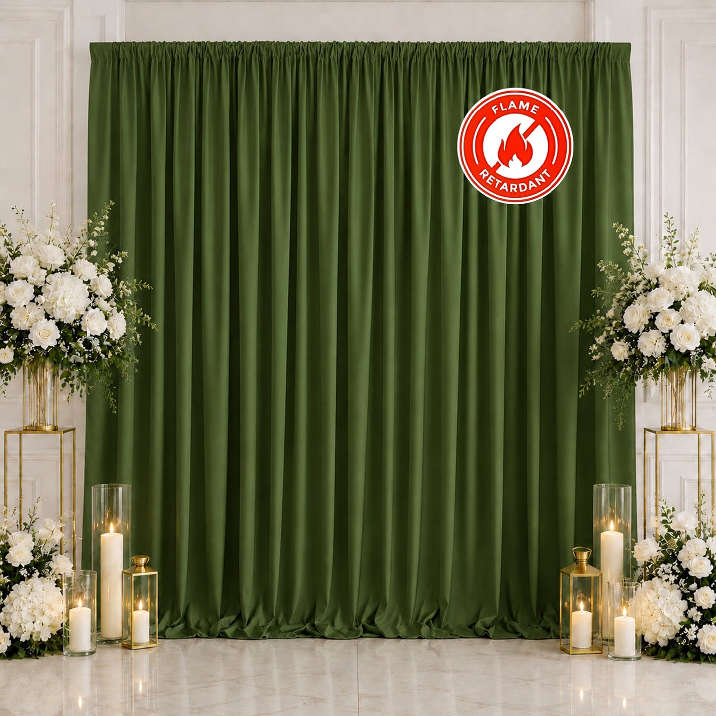 Scuba Polyester Event Backdrop Curtain Olive Green 10ftx10ft Durable Flame Resistant Wrinkle-Free Ph