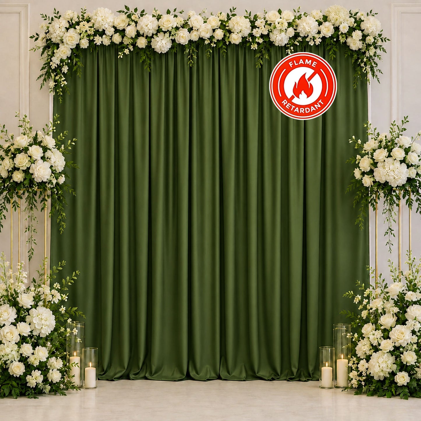 Scuba Polyester Event Backdrop Curtain Olive Green 10ftx10ft Durable Flame Resistant Wrinkle-Free Ph
